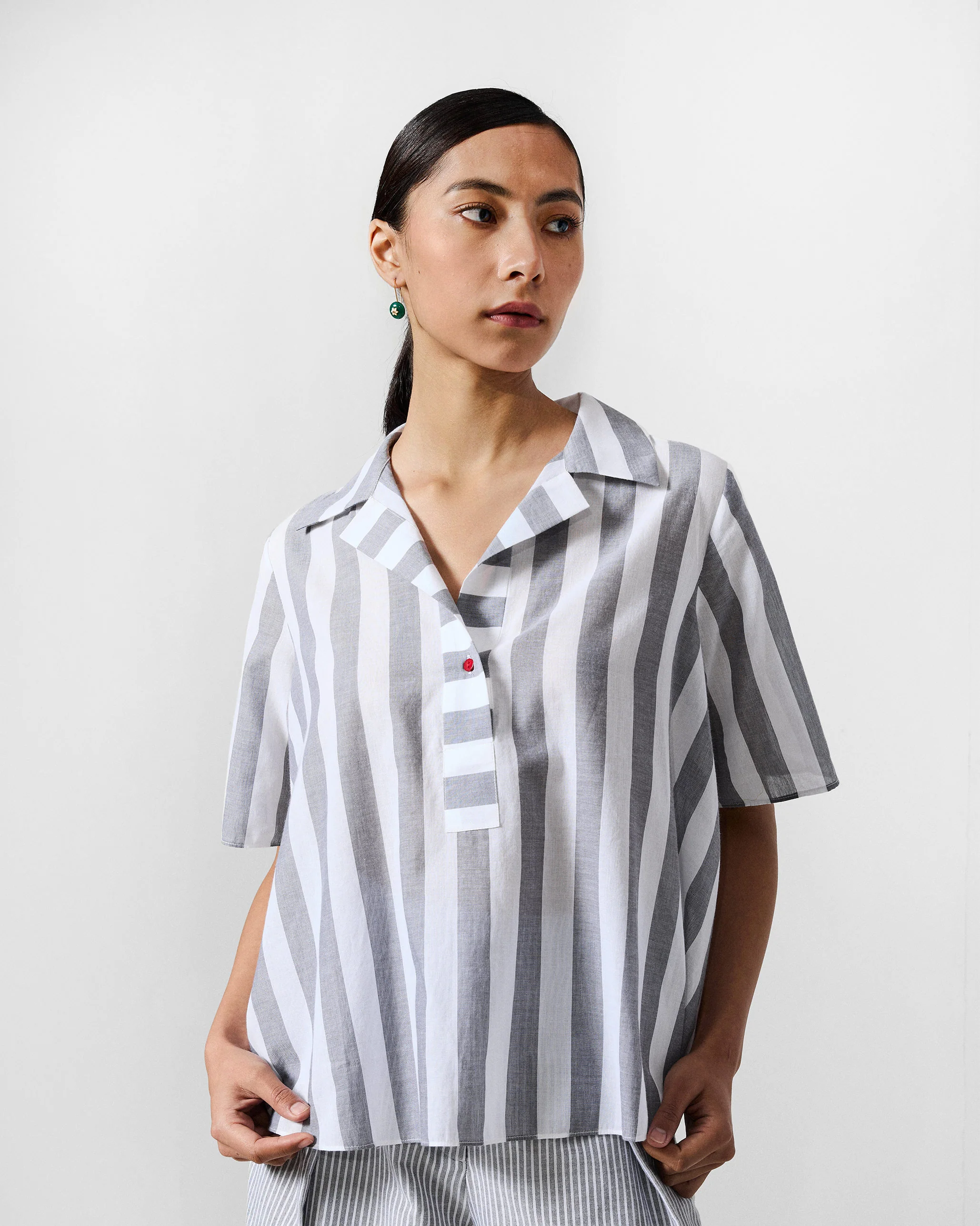 The Rann Shirt Set - Grey & White Stripes - Image 2