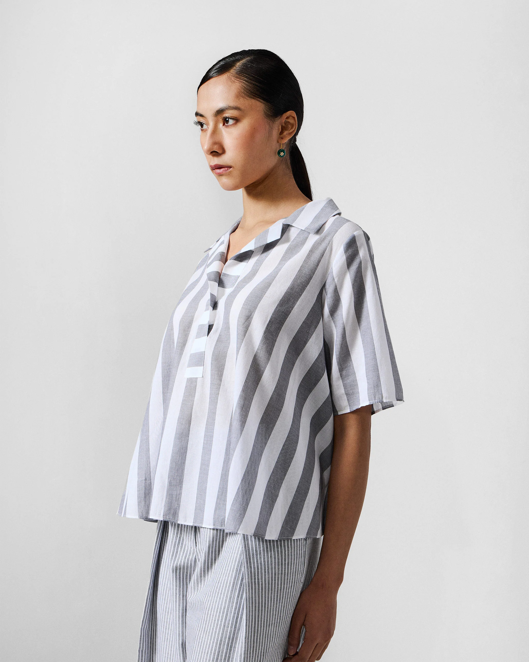 The Rann Shirt Set - Grey & White Stripes - Image 4