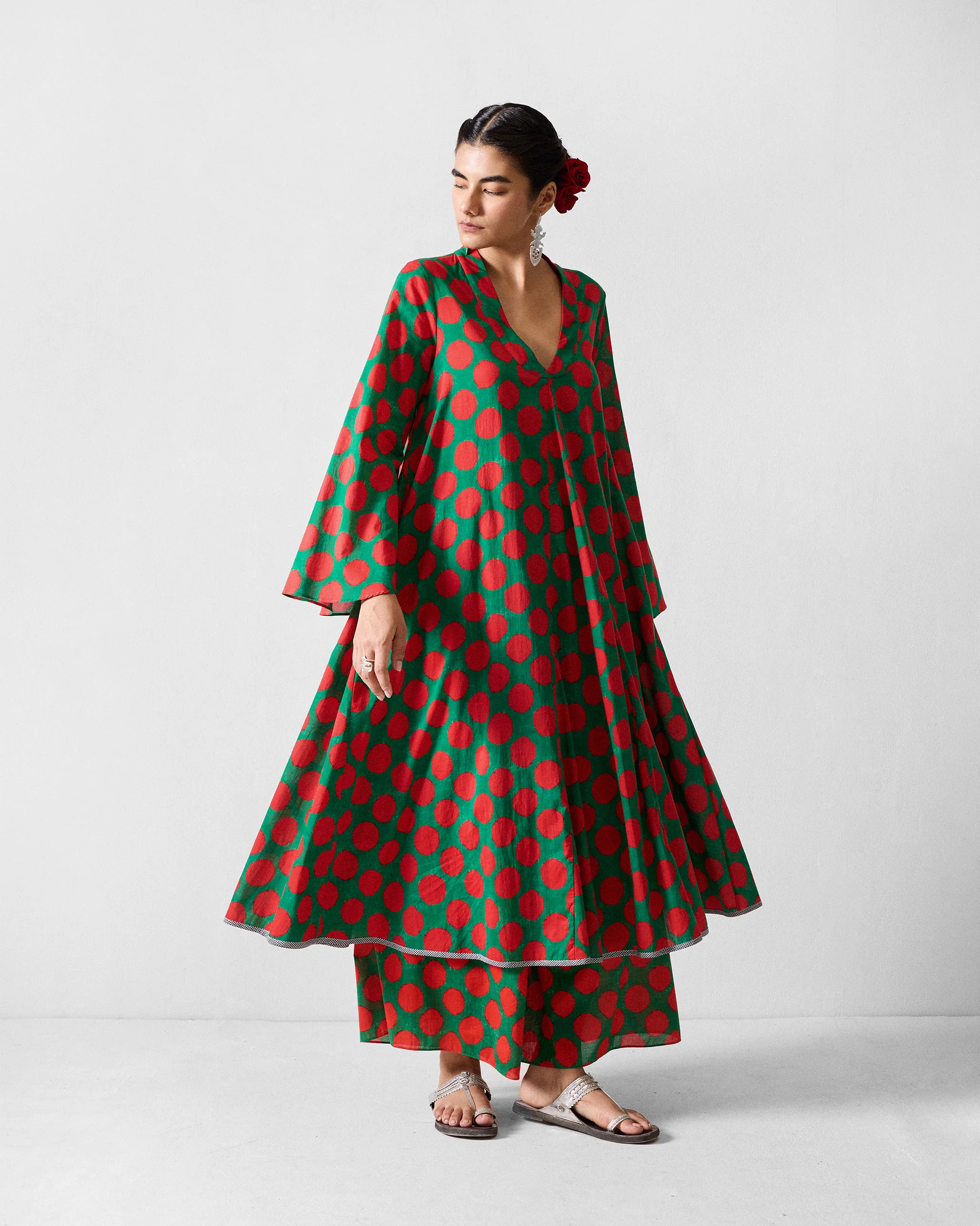 Talas Kurta - Red & Green Printed - Image 7