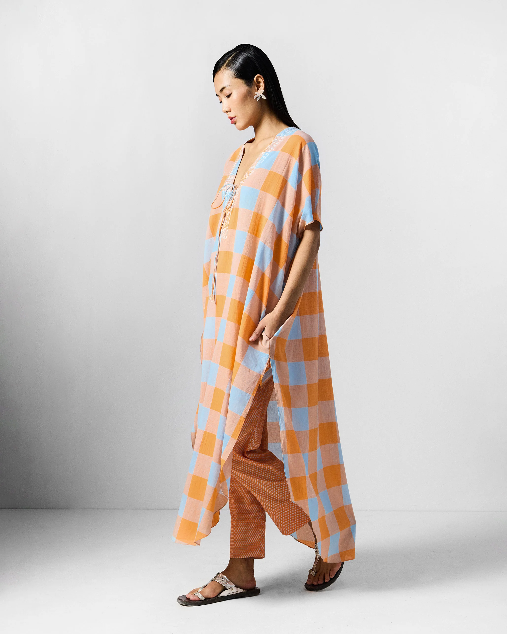 The Vaya Kaftan Set - Orange & White - Image 2