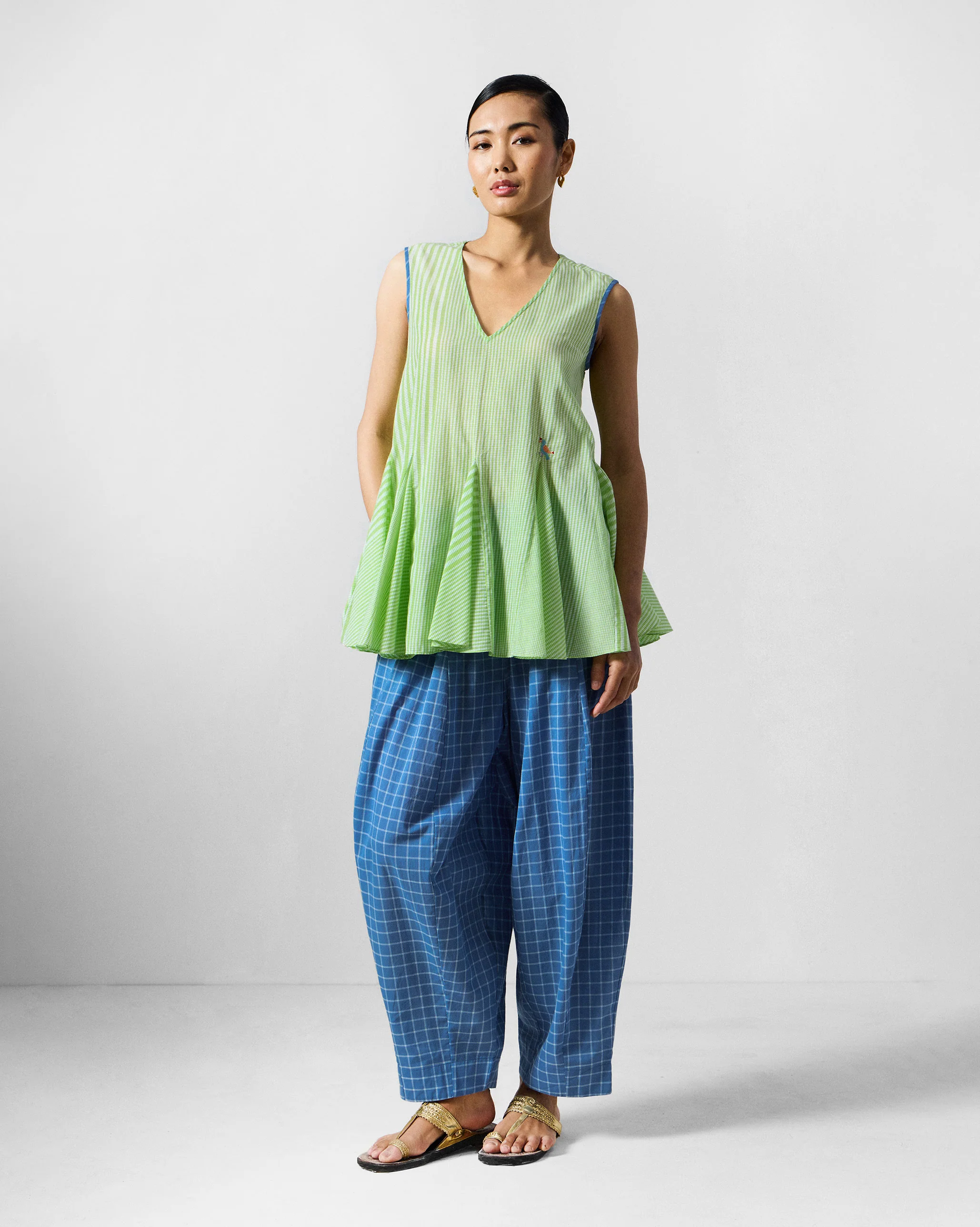 Tia Pants - Riverside Blue & White Checks - Image 5