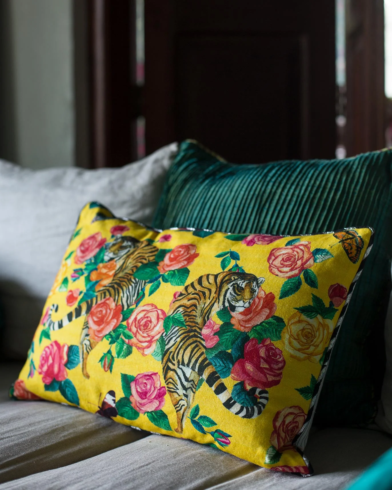 Tiger Rose Cushion Cover - Yellow - Image 2