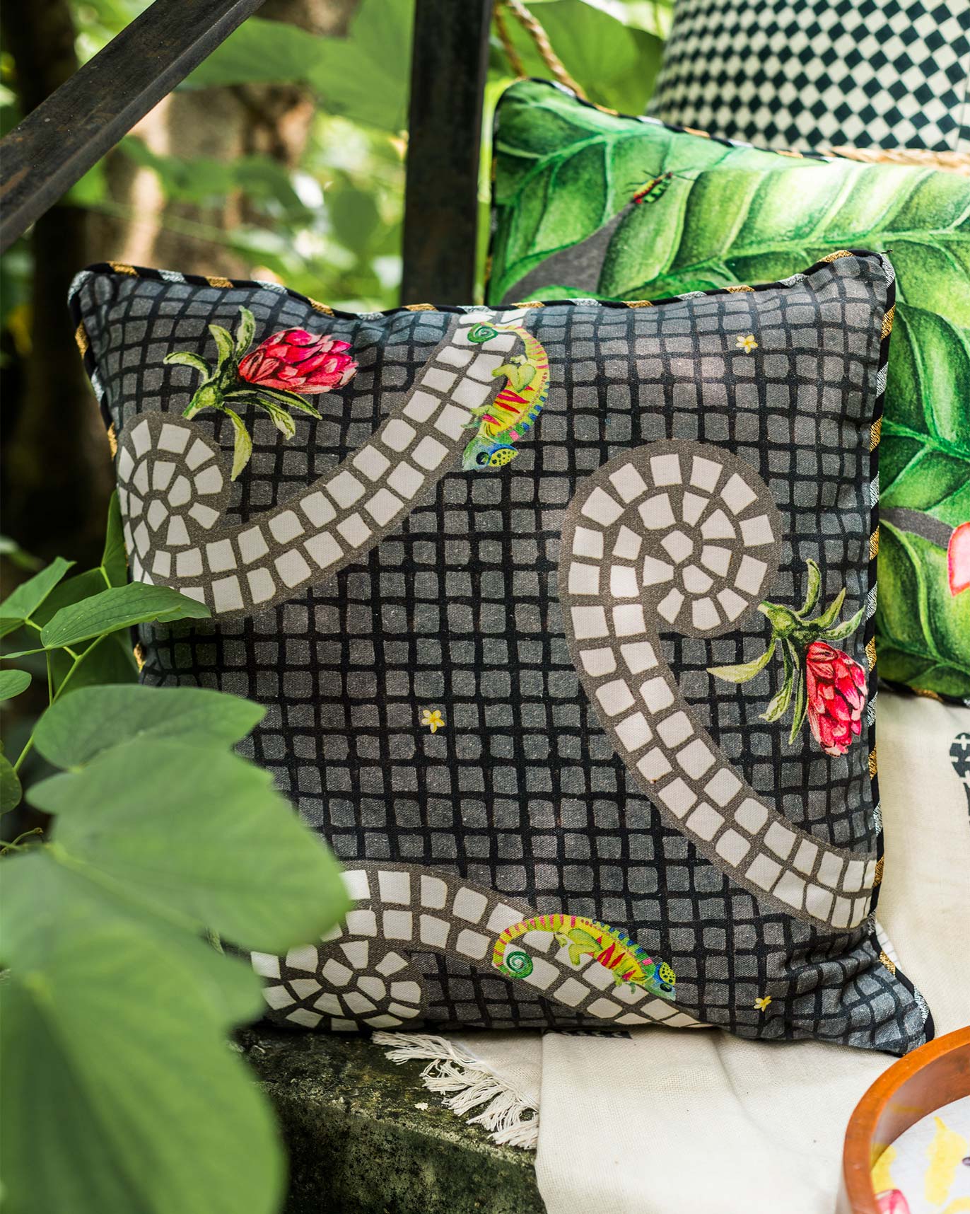 Tile Cushion Cover - Charcoal - Image 2