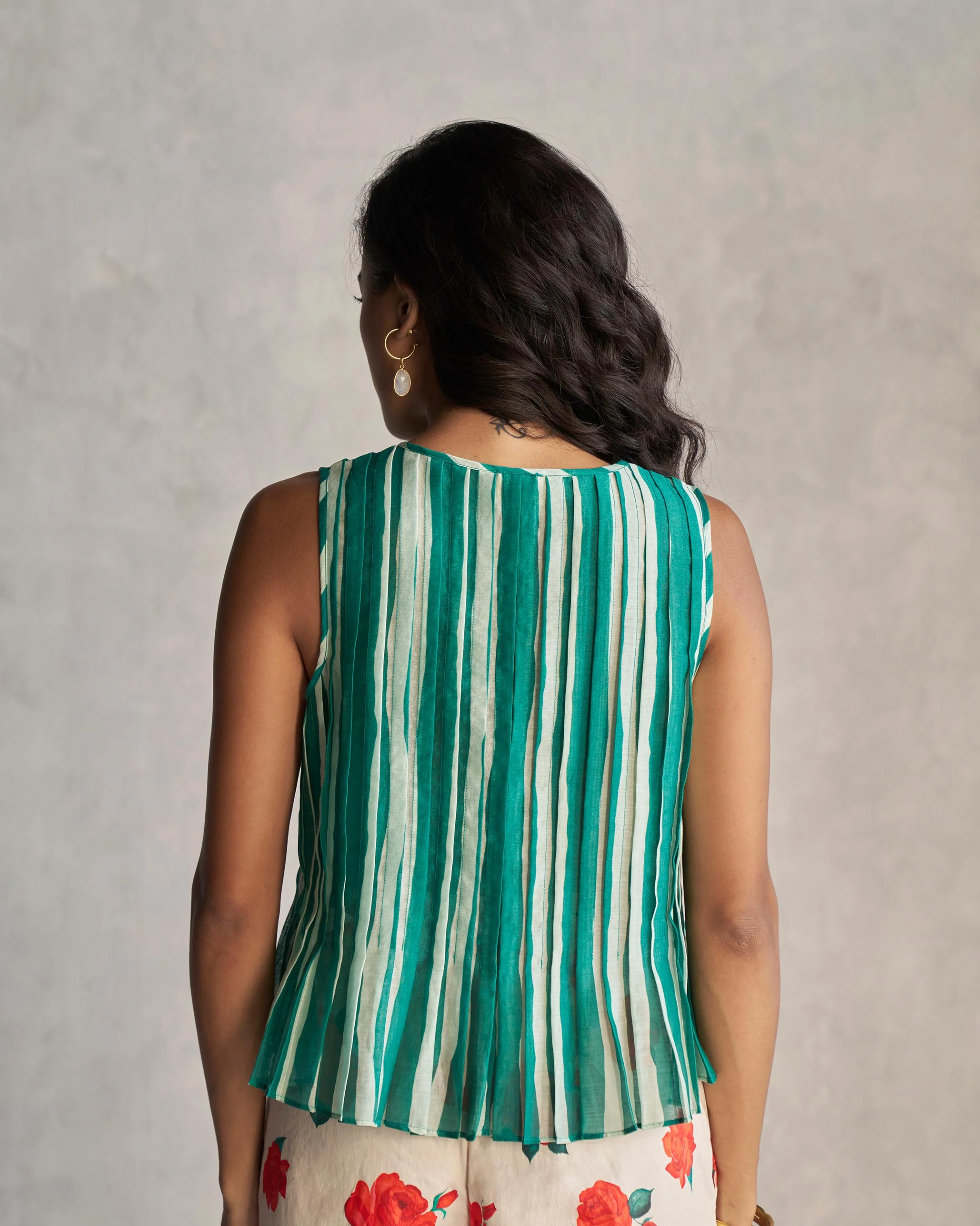 Trumpet Top - Beige & Teal - Image 3