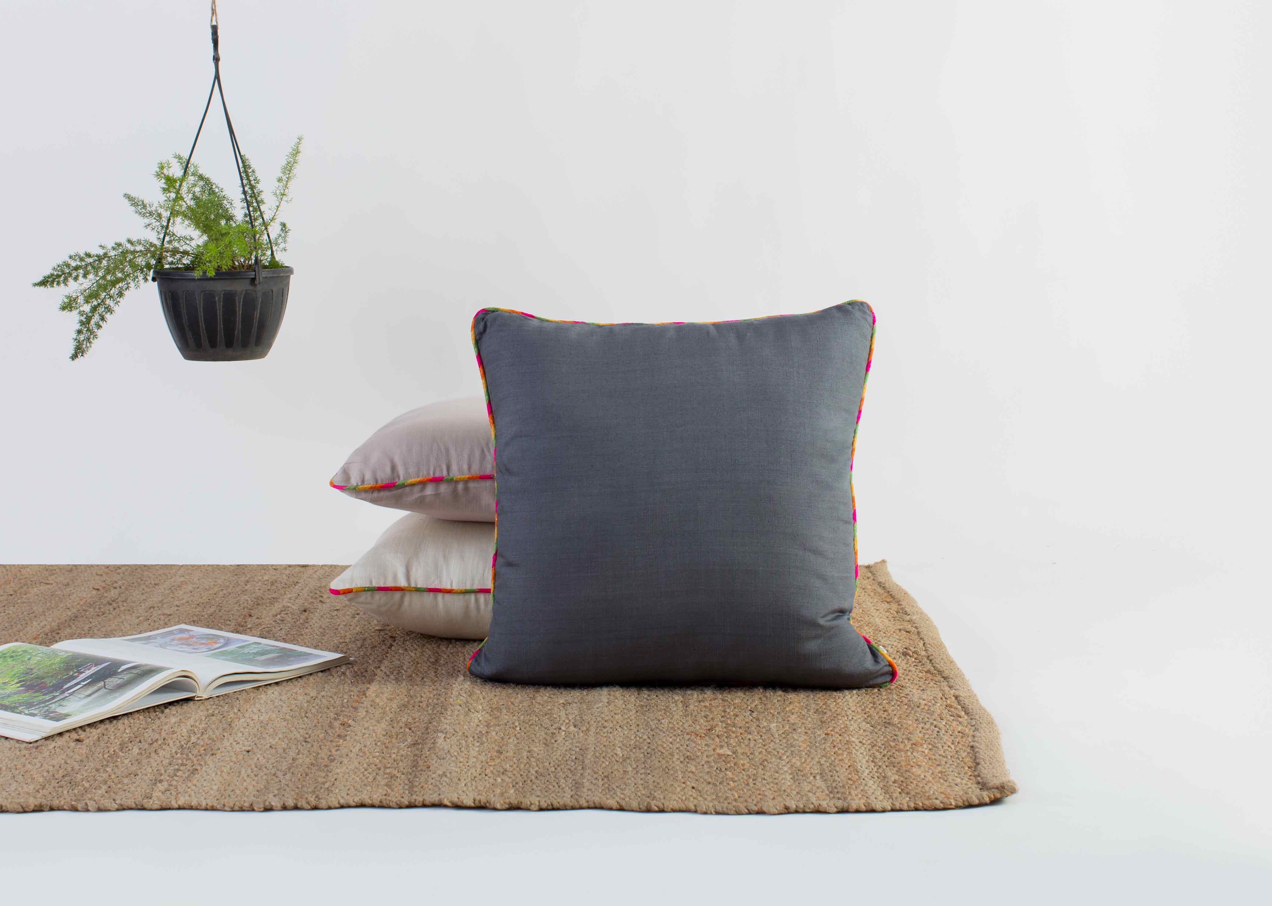 Tussar Cushion Cover - Charcoal - Image 3