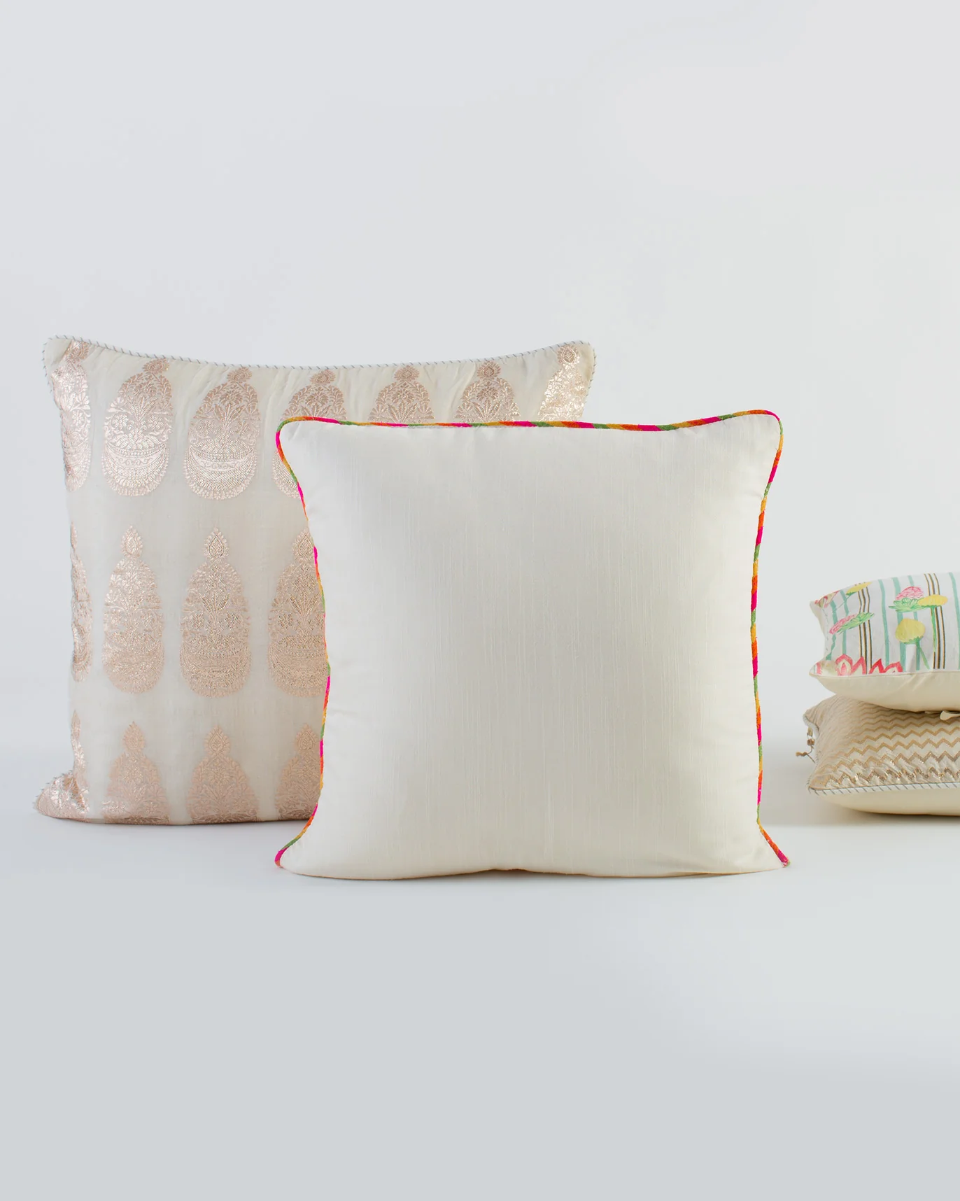 Tussar Cushion Cover - Ivory - Image 2