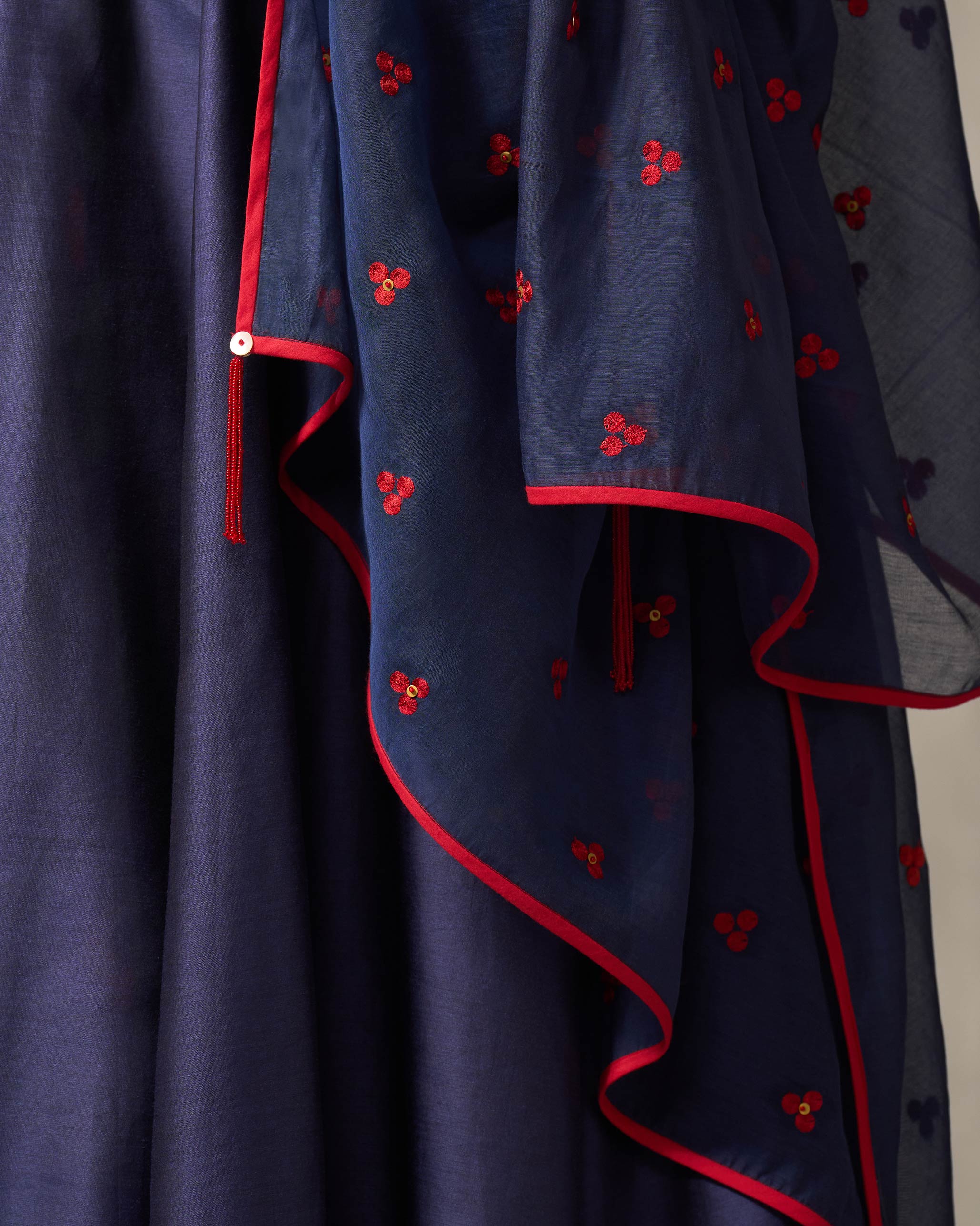 Twilight Dupatta - Navy & Red Embroidered - Image 2