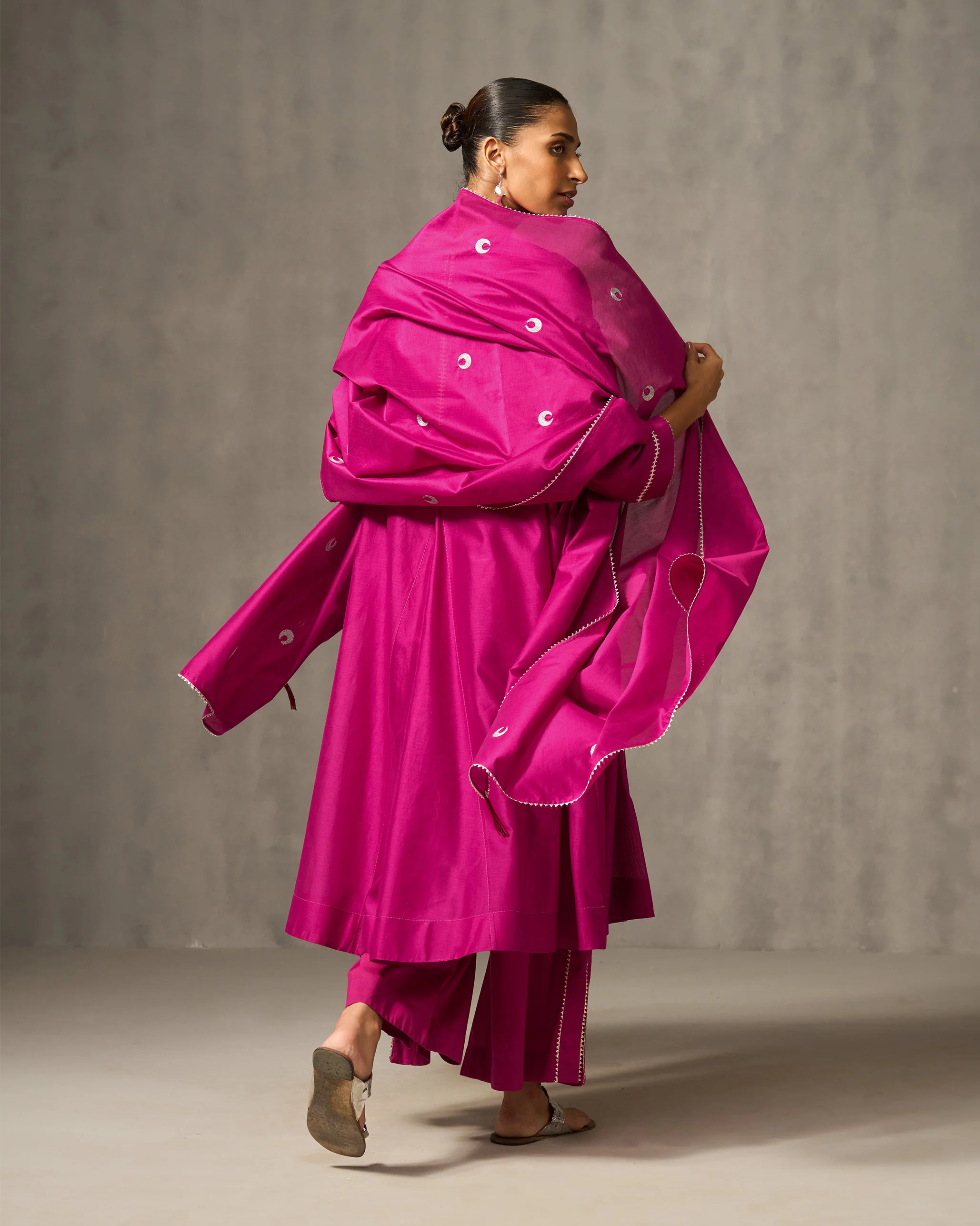 Twilight Dupatta - Pink & Silver Embroidered - Image 2