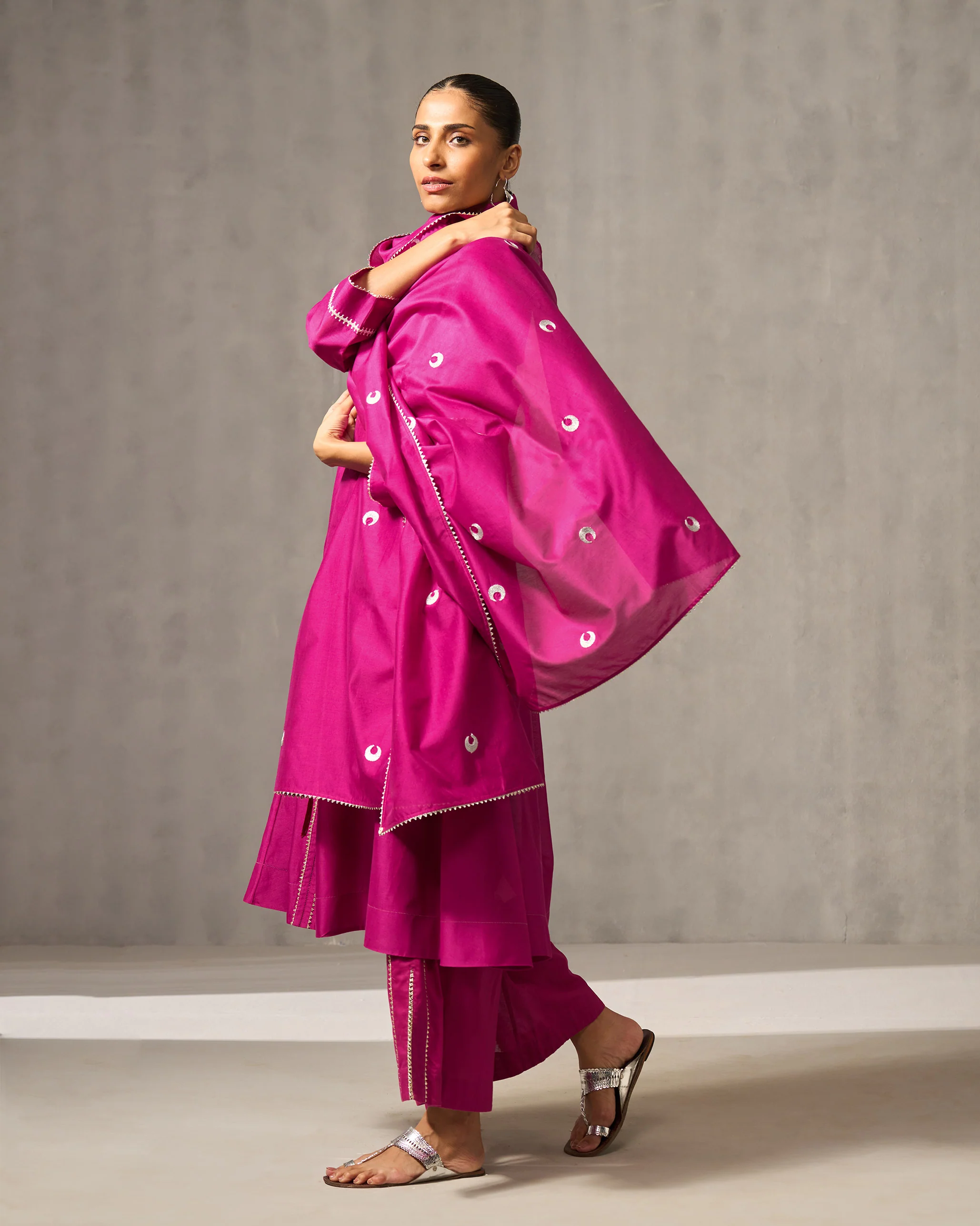 Twilight Dupatta - Pink & Silver Embroidered - Image 3