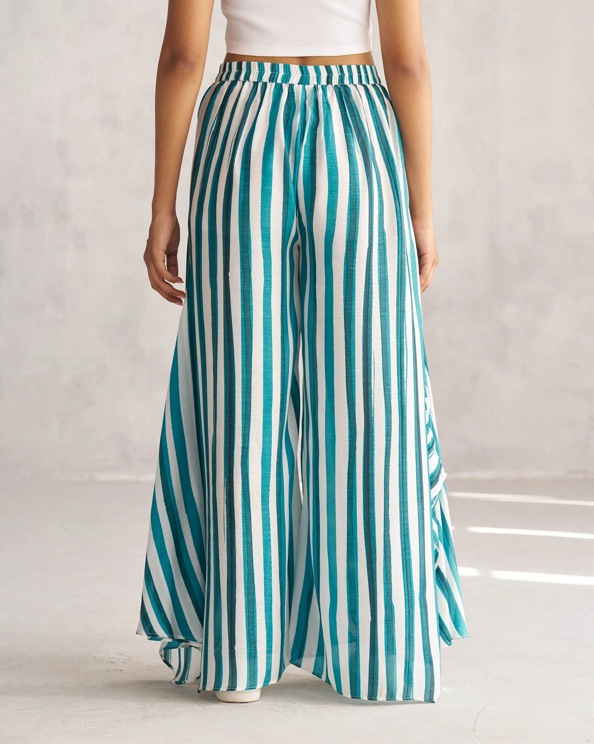 Uneven Hem Pants - Teal & White Tssxnb - Image 3