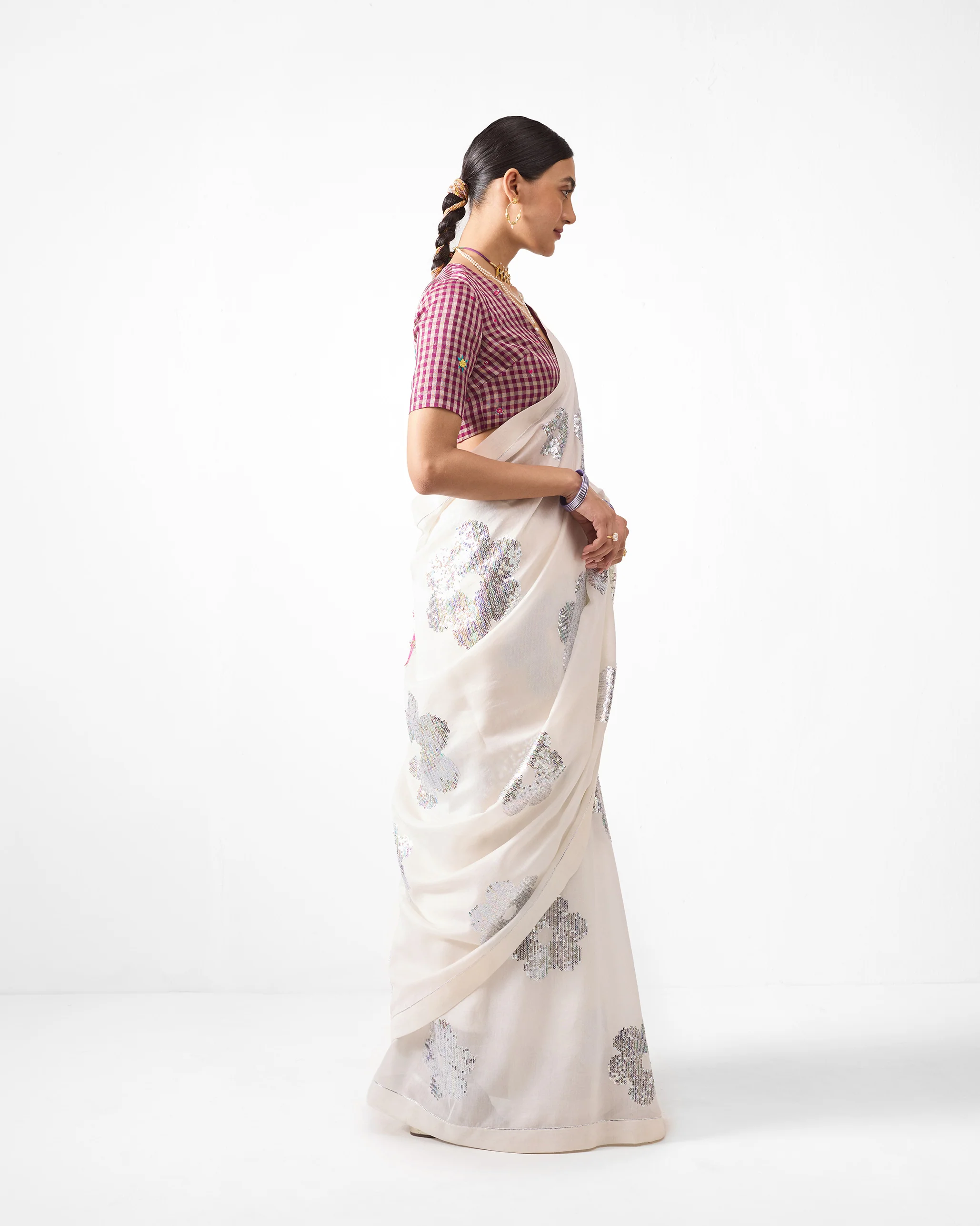 Urooj Sari - Ivory Embroidered - Image 3