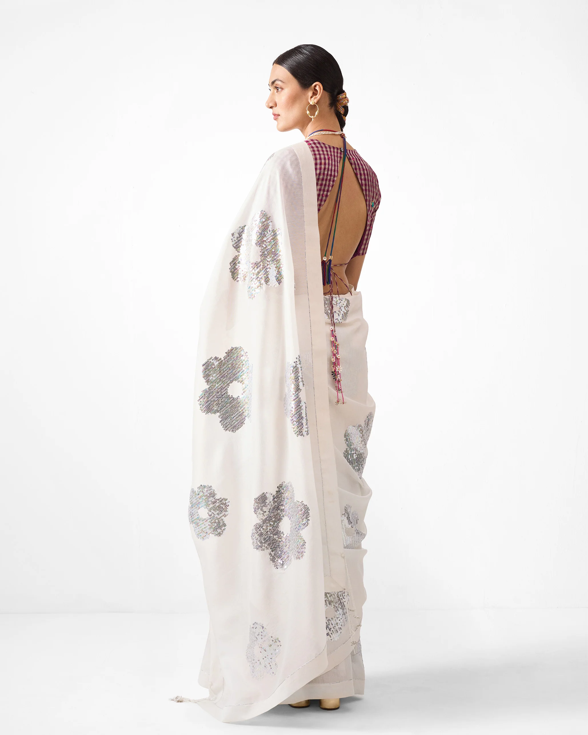 Urooj Sari - Ivory Embroidered - Image 4