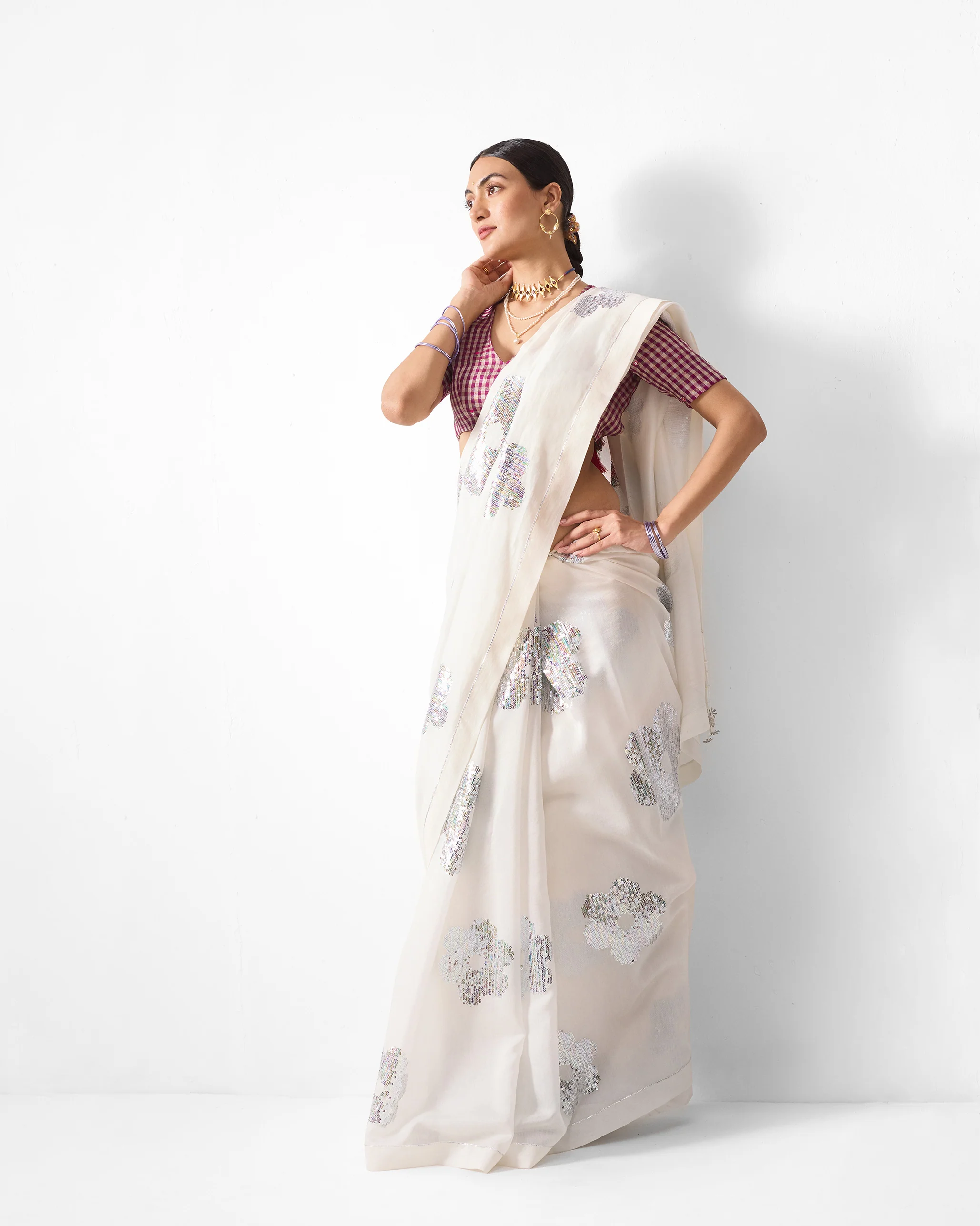 Urooj Sari - Ivory Embroidered - Image 5