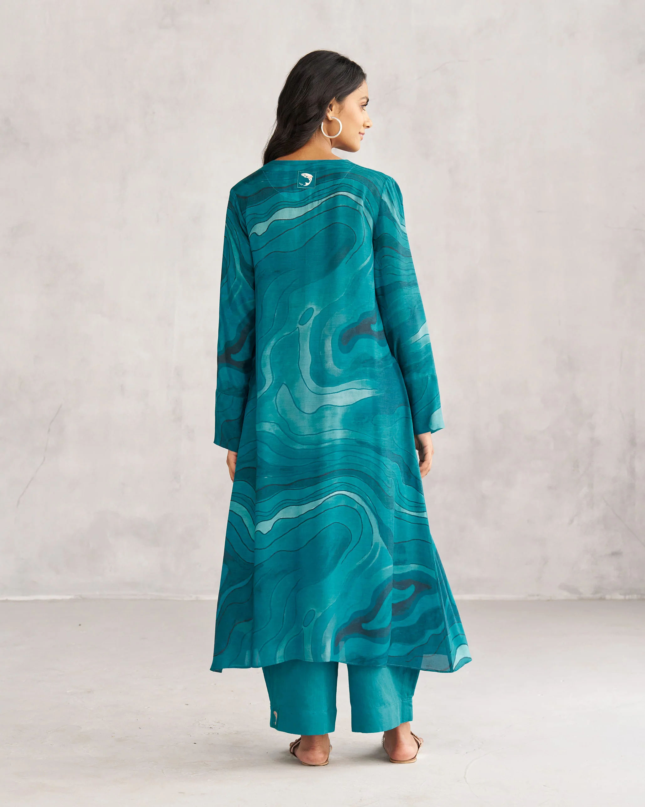 V-Neck Flare Kurta - Teal Tssxnb - Image 3
