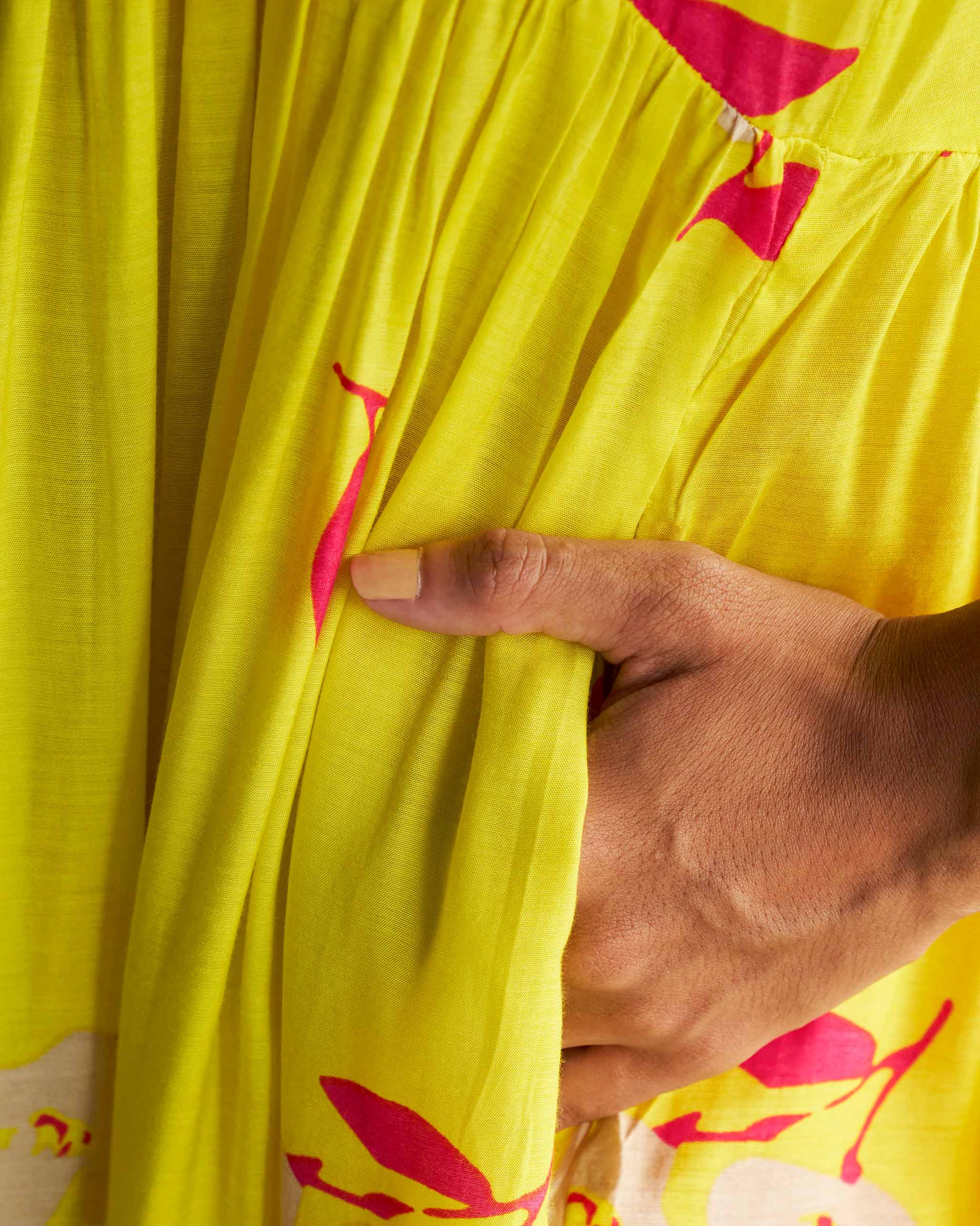 V-Neck Gathered Kurta - Lime - Image 3