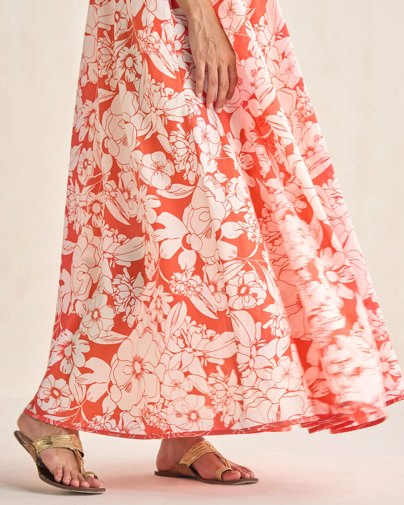 V-Neck Strappy Dress - Ivory & Coral - Image 3