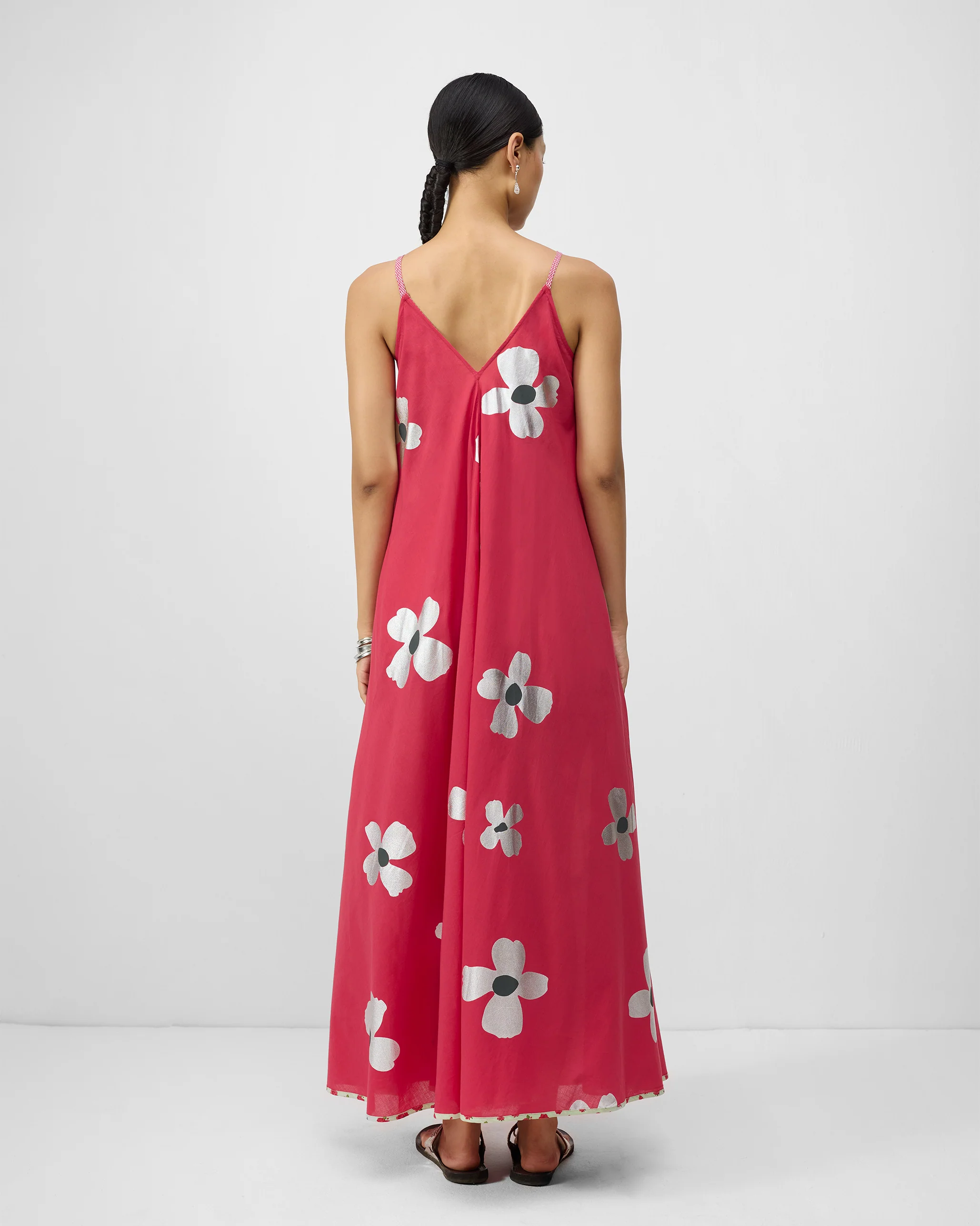 V-Neck Strappy Dress - Watermelon & Silver Print - Image 2