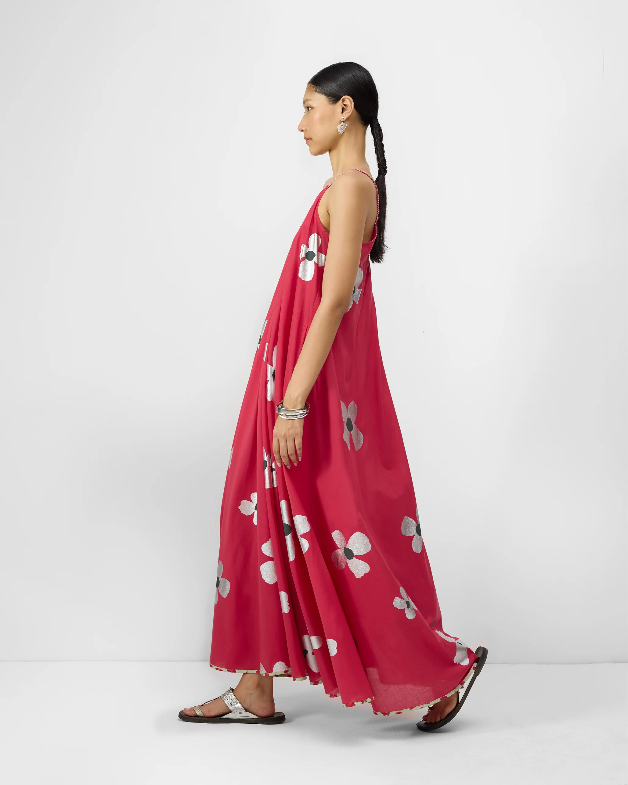 V-Neck Strappy Dress - Watermelon & Silver Print - Image 3