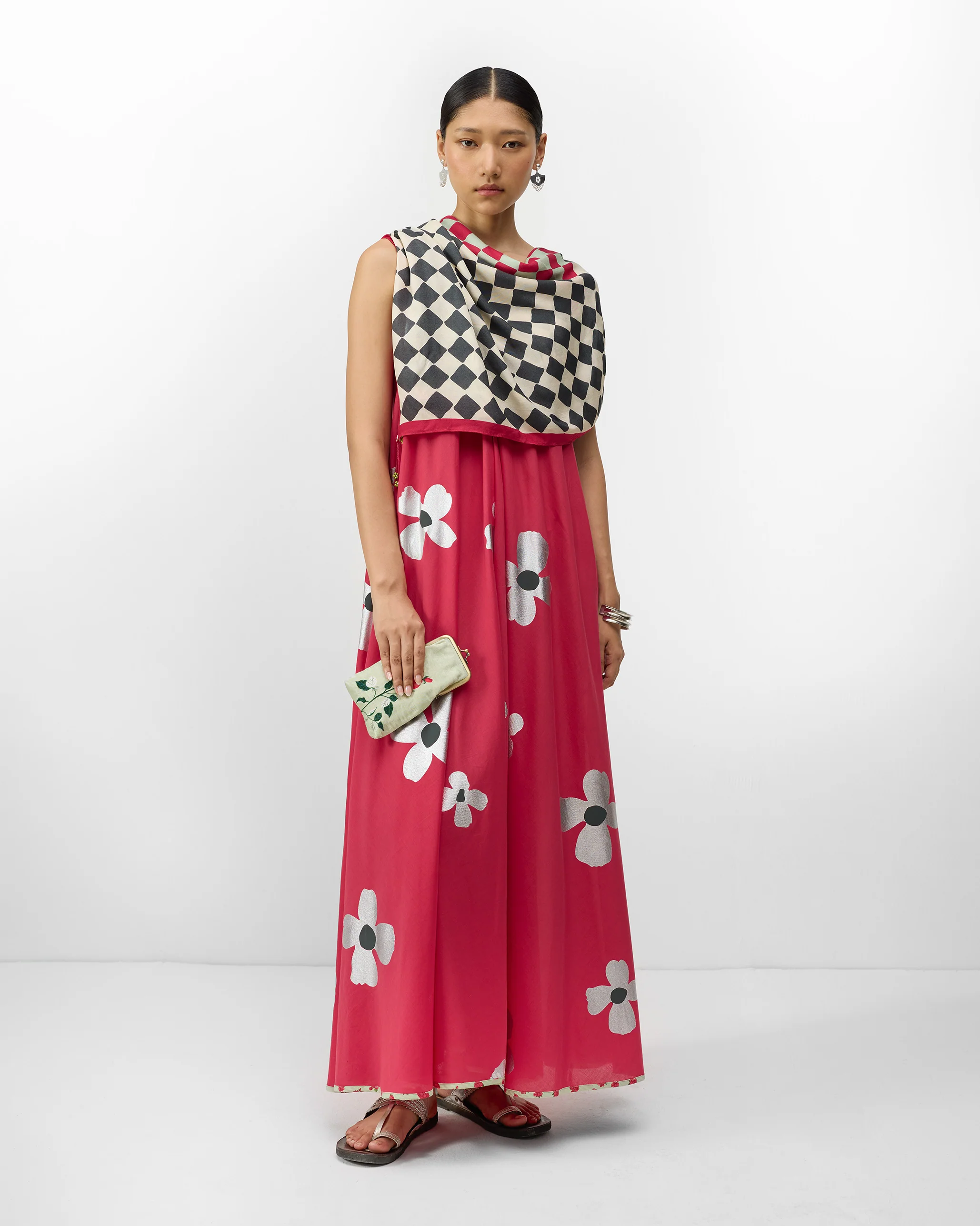 V-Neck Strappy Dress - Watermelon & Silver Print - Image 7