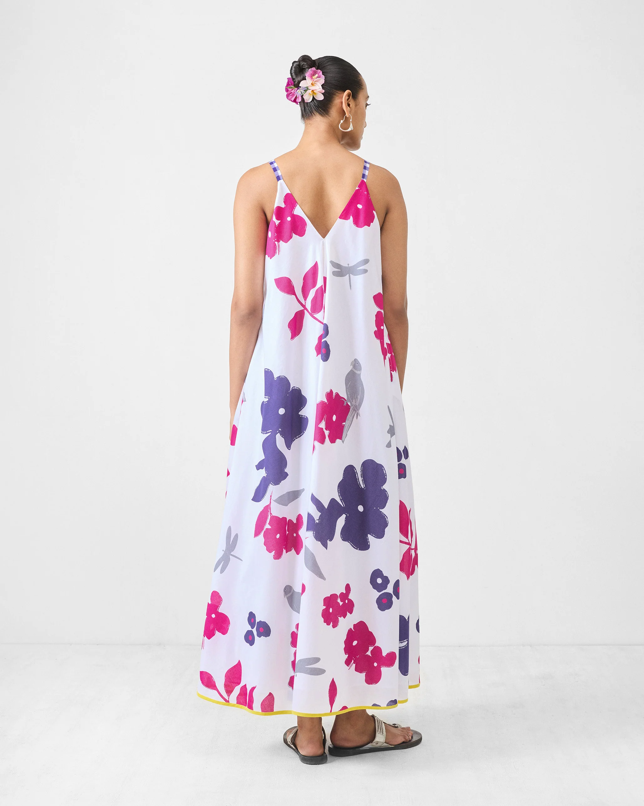 V-Neck Strappy Dress - White & Purple Printed - Image 2