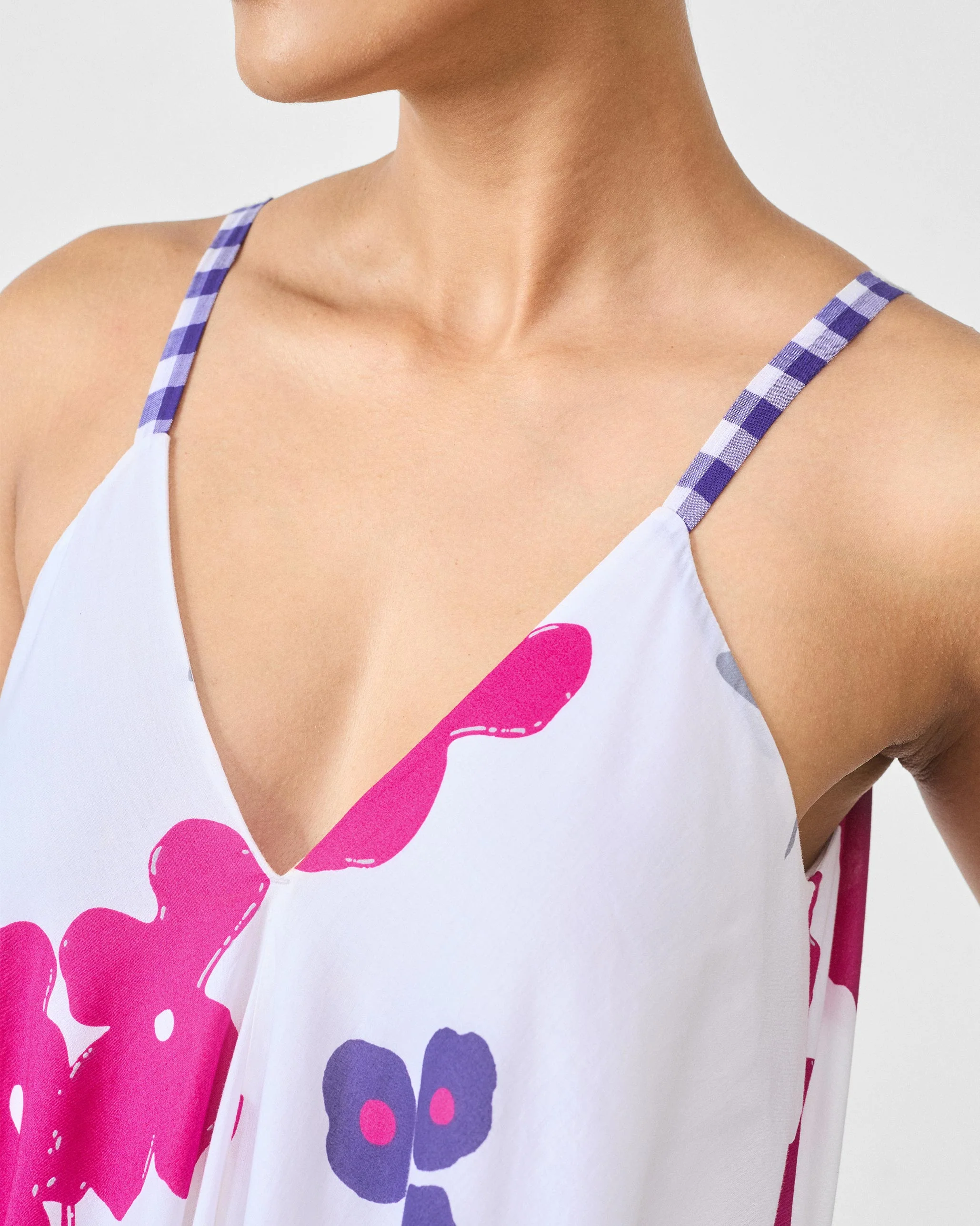 V-Neck Strappy Dress - White & Purple Printed - Image 4