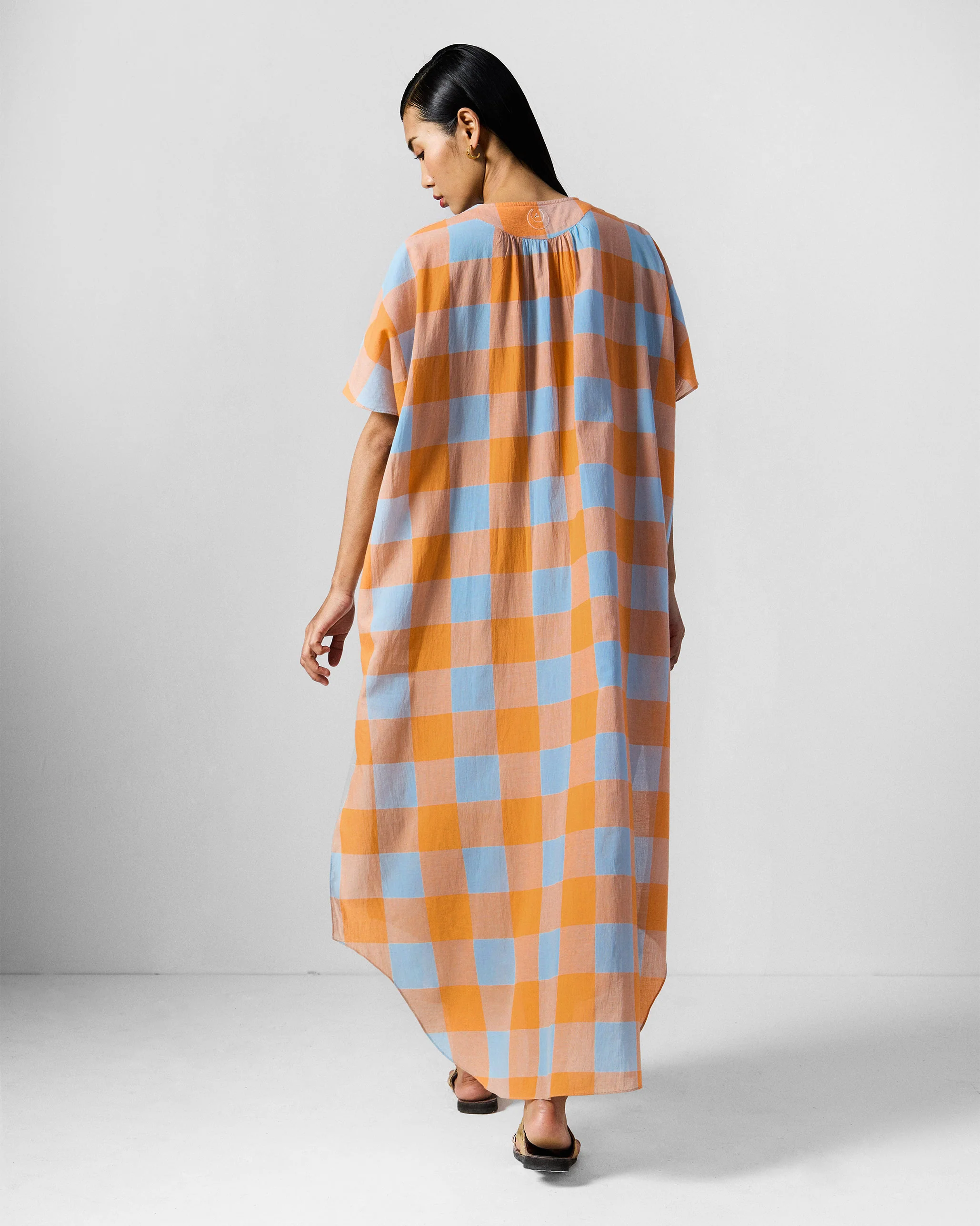 Vaya Kaftan - Orange & Ice Blue Checks - Image 2