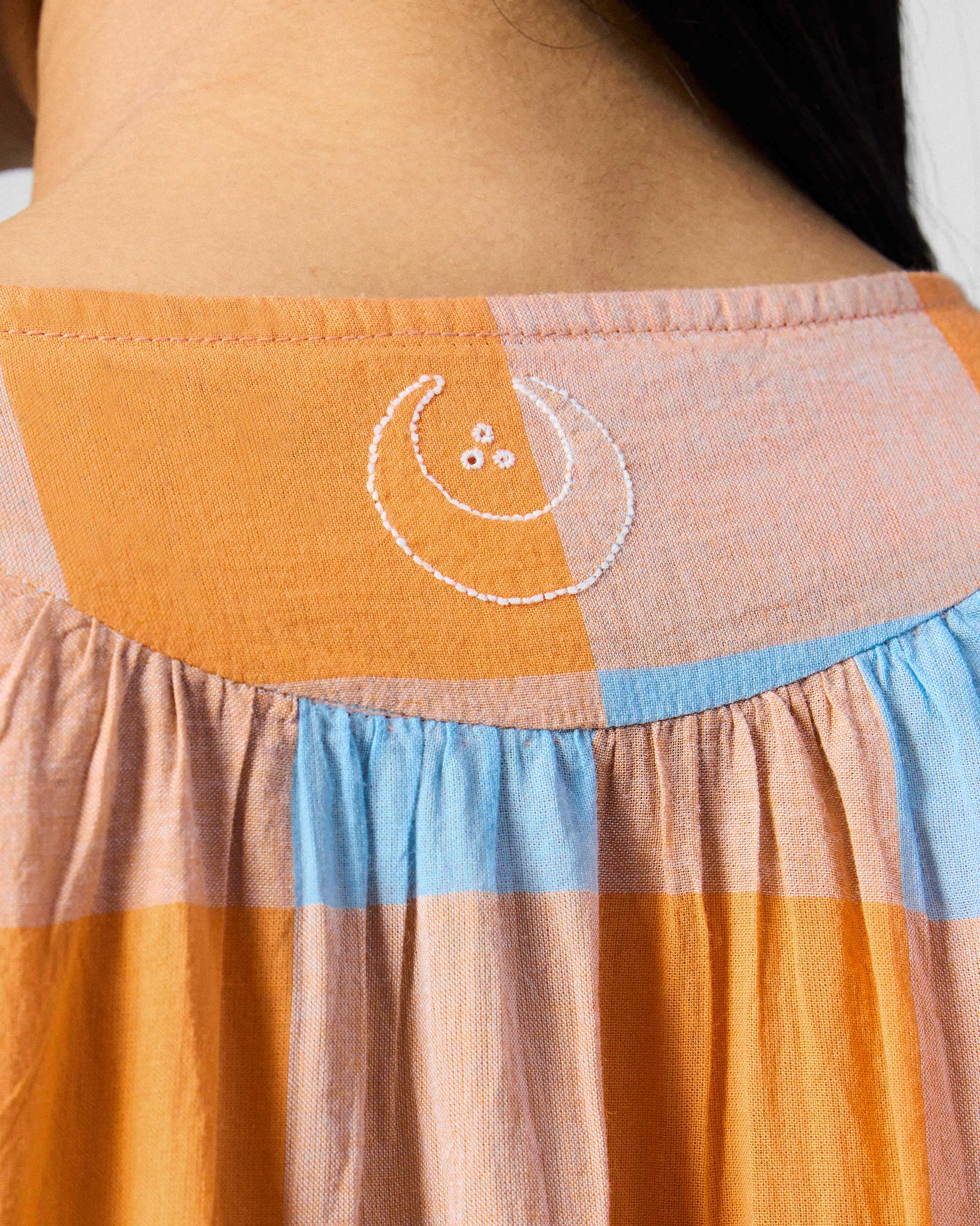 Vaya Kaftan - Orange & Ice Blue Checks - Image 5