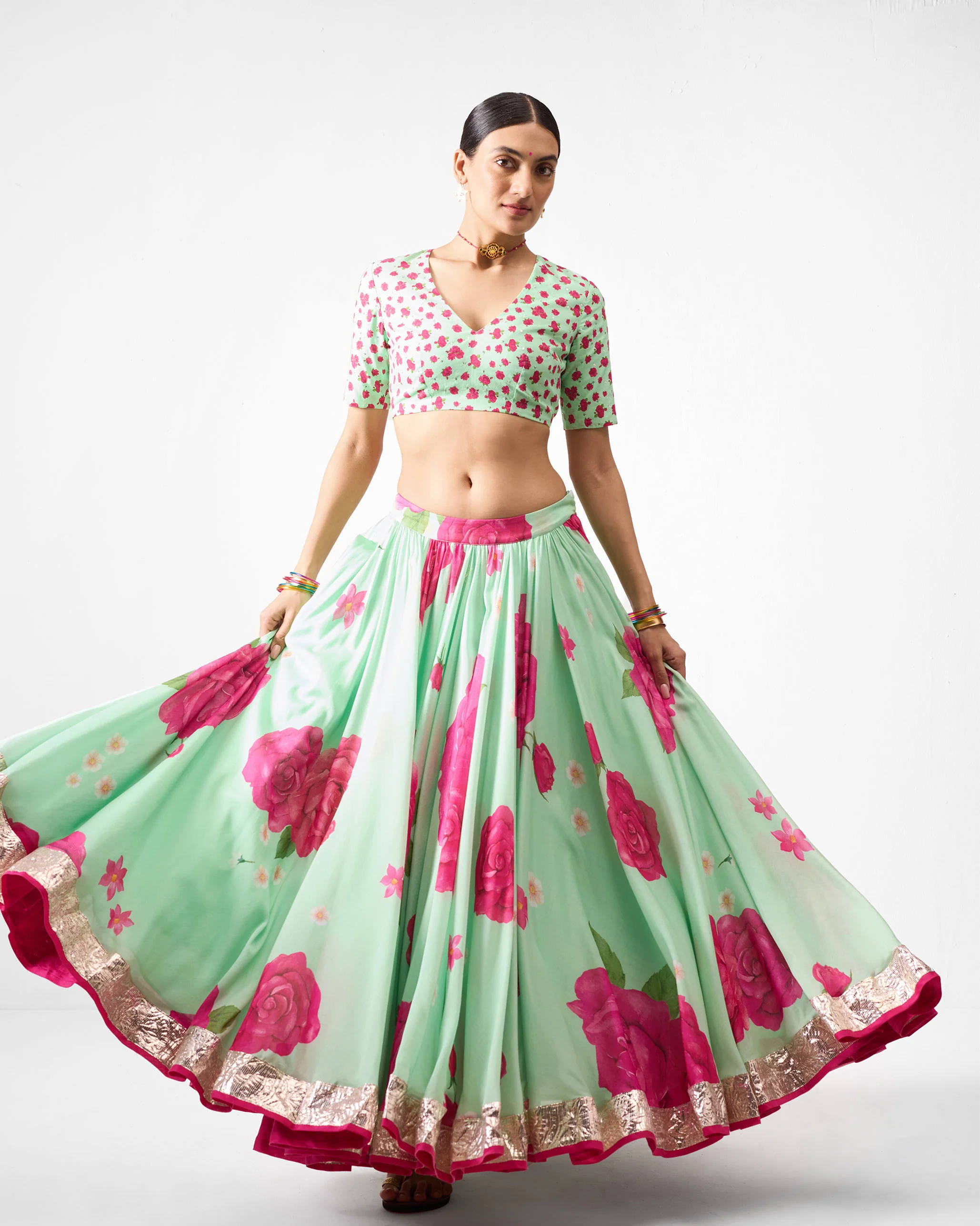 Vaya Skirt - Sea blue & Fuchsia Printed - Image 4