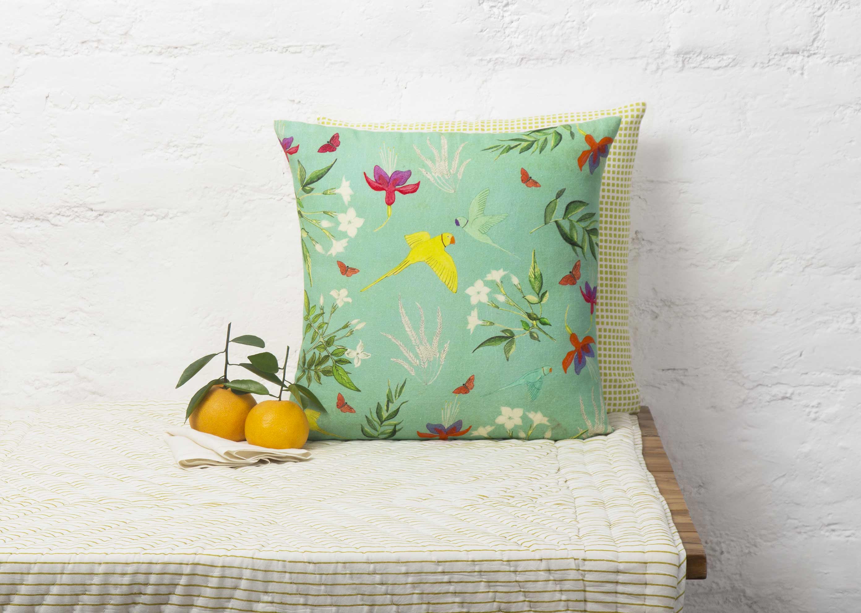 Verandah Botanical Cushion Cover - Aqua - Image 3