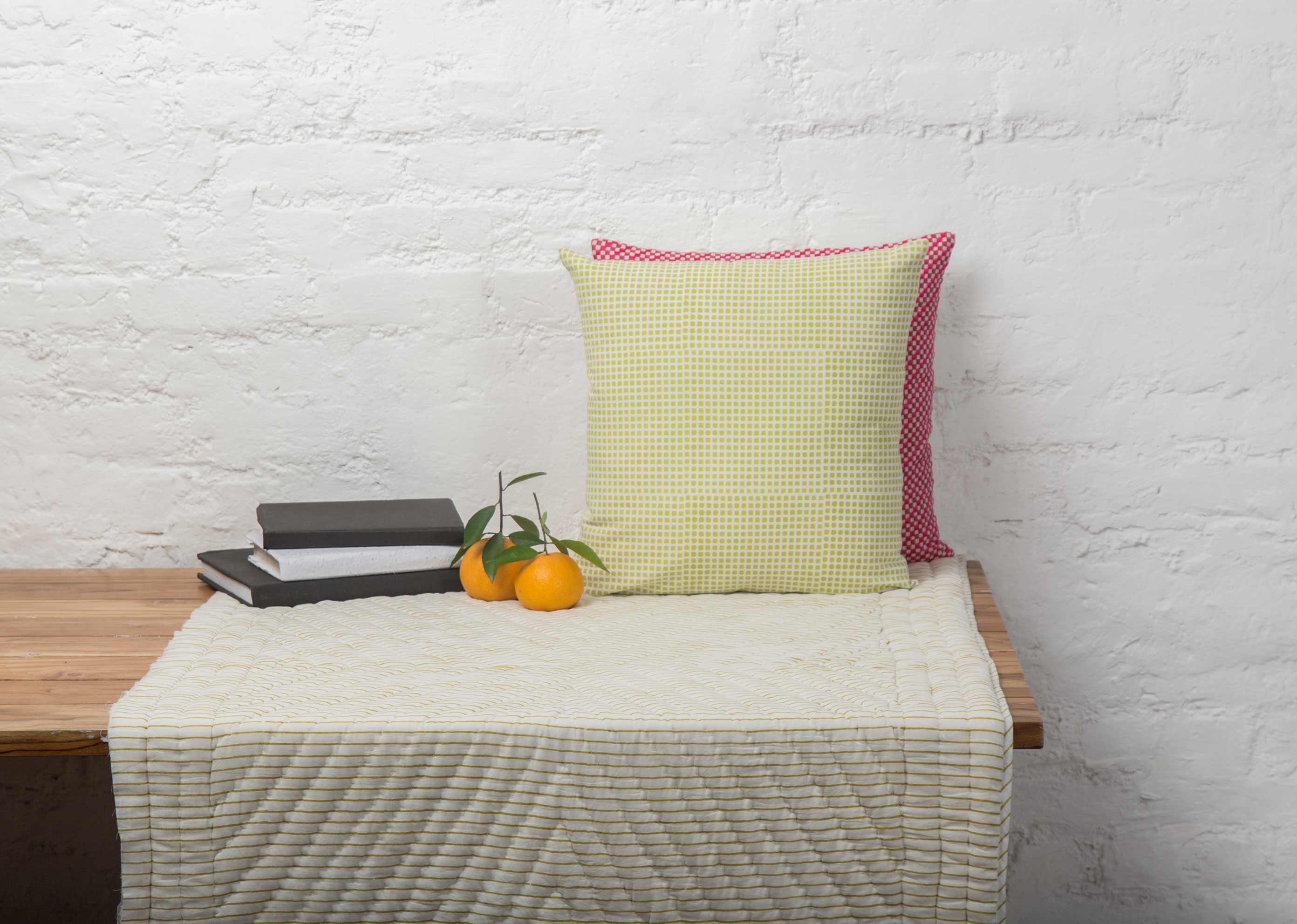 Verandah Checkered Block Cushion Cover - Lime - Image 3