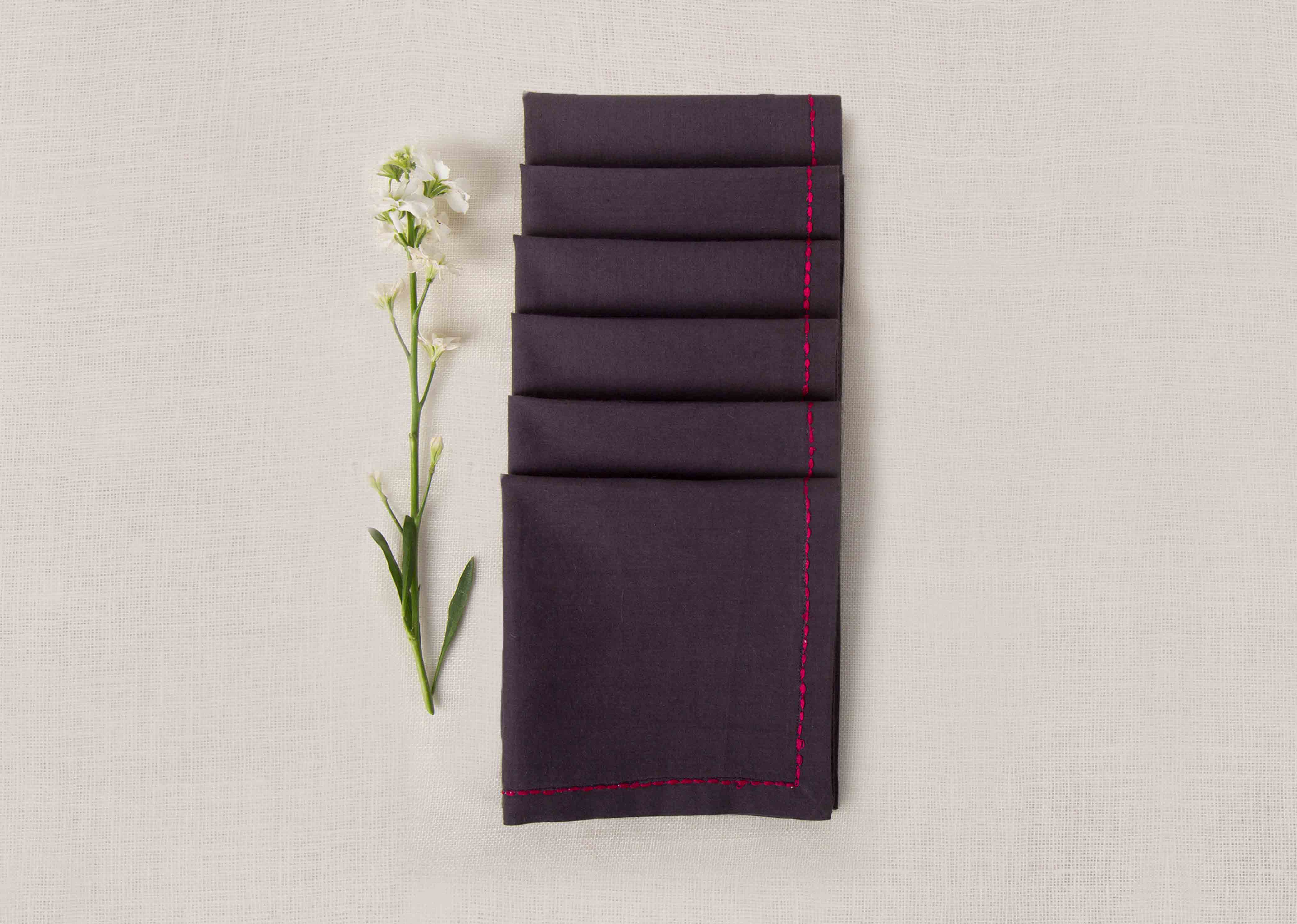 Verandah Cocktail Napkins (Set of 6) - Charcoal & Fuchsia - Image 3