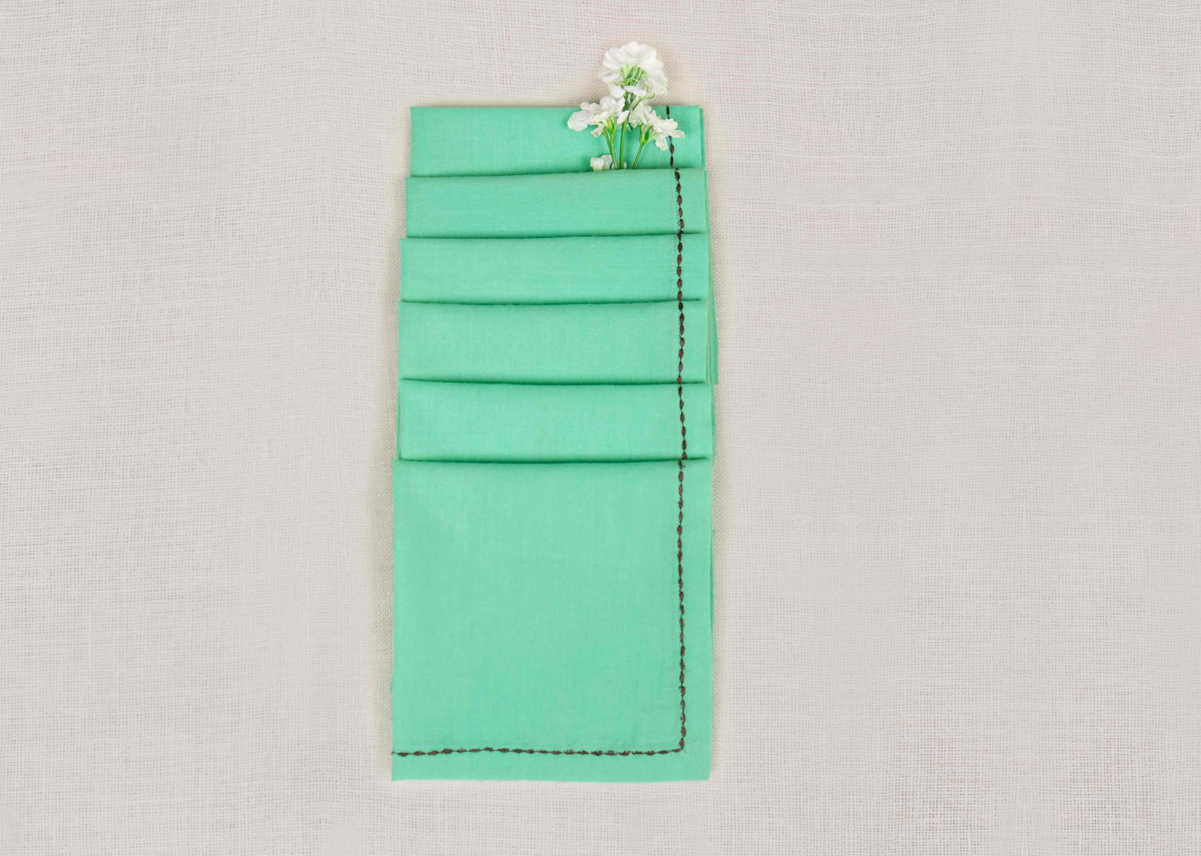 Verandah Dinner Napkins (Set of 6) - Aqua & Ivory - Image 3