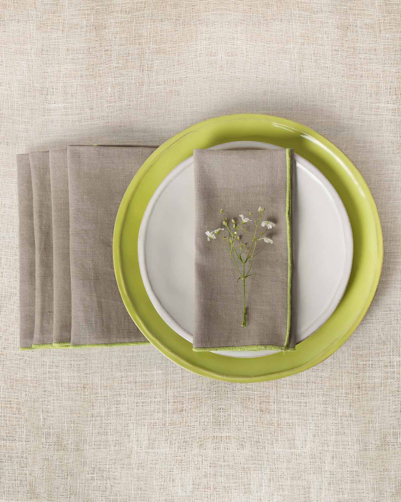 Verandah Dinner Napkins (Set of 6) - Grey & Lime - Image 2