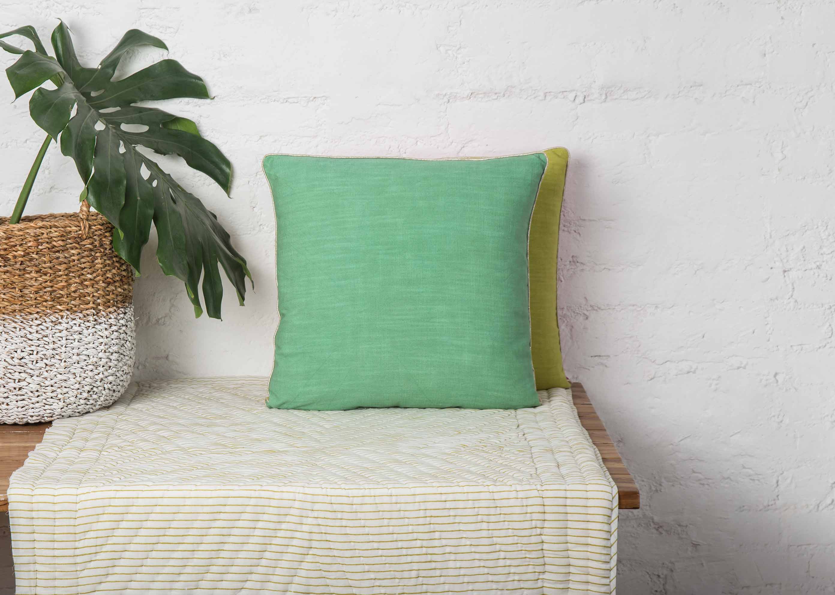 Verandah Reversible Cushion Cover - Aqua & Lime - Image 3
