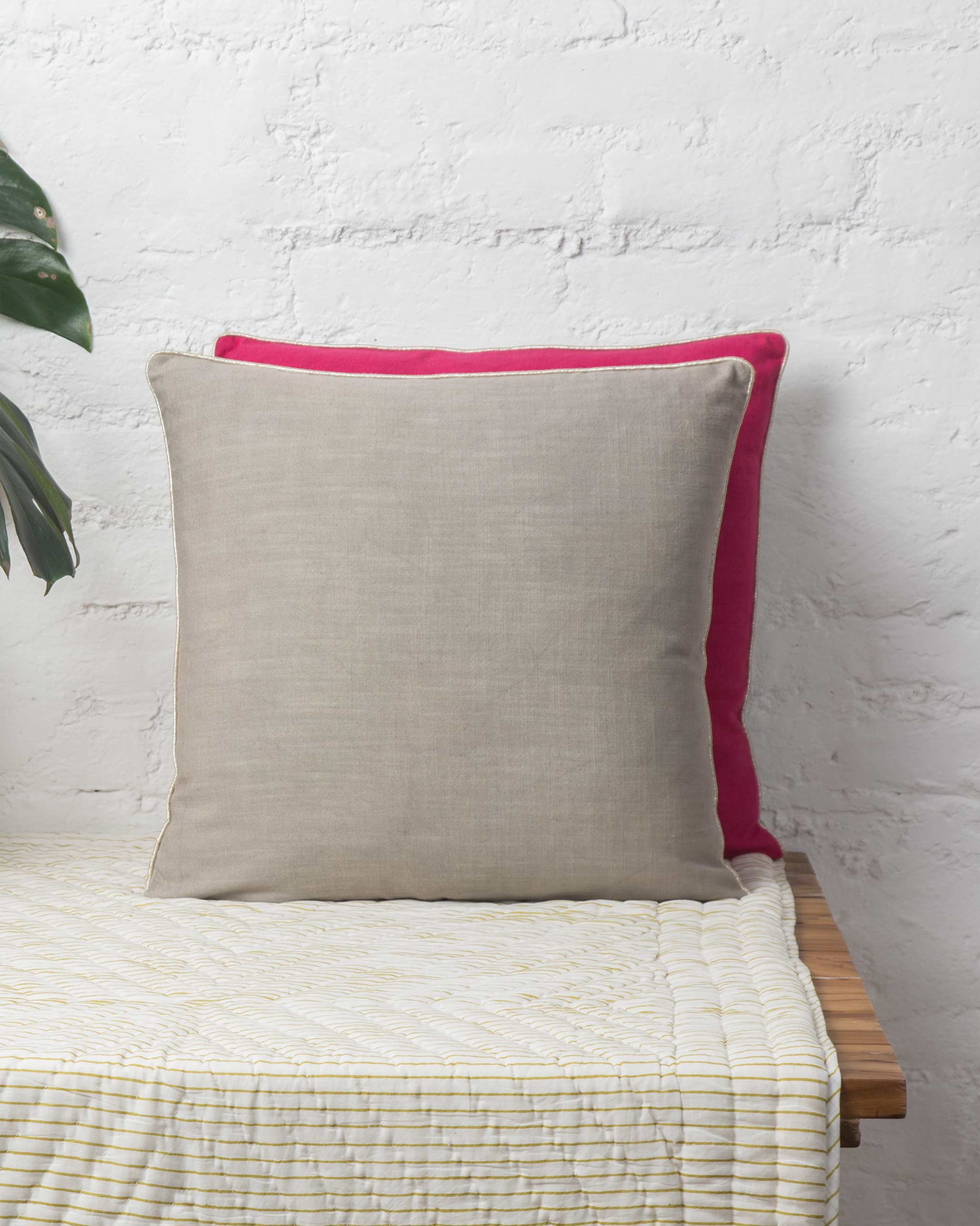 Verandah Reversible Cushion Cover - Fuchsia & Grey - Image 2