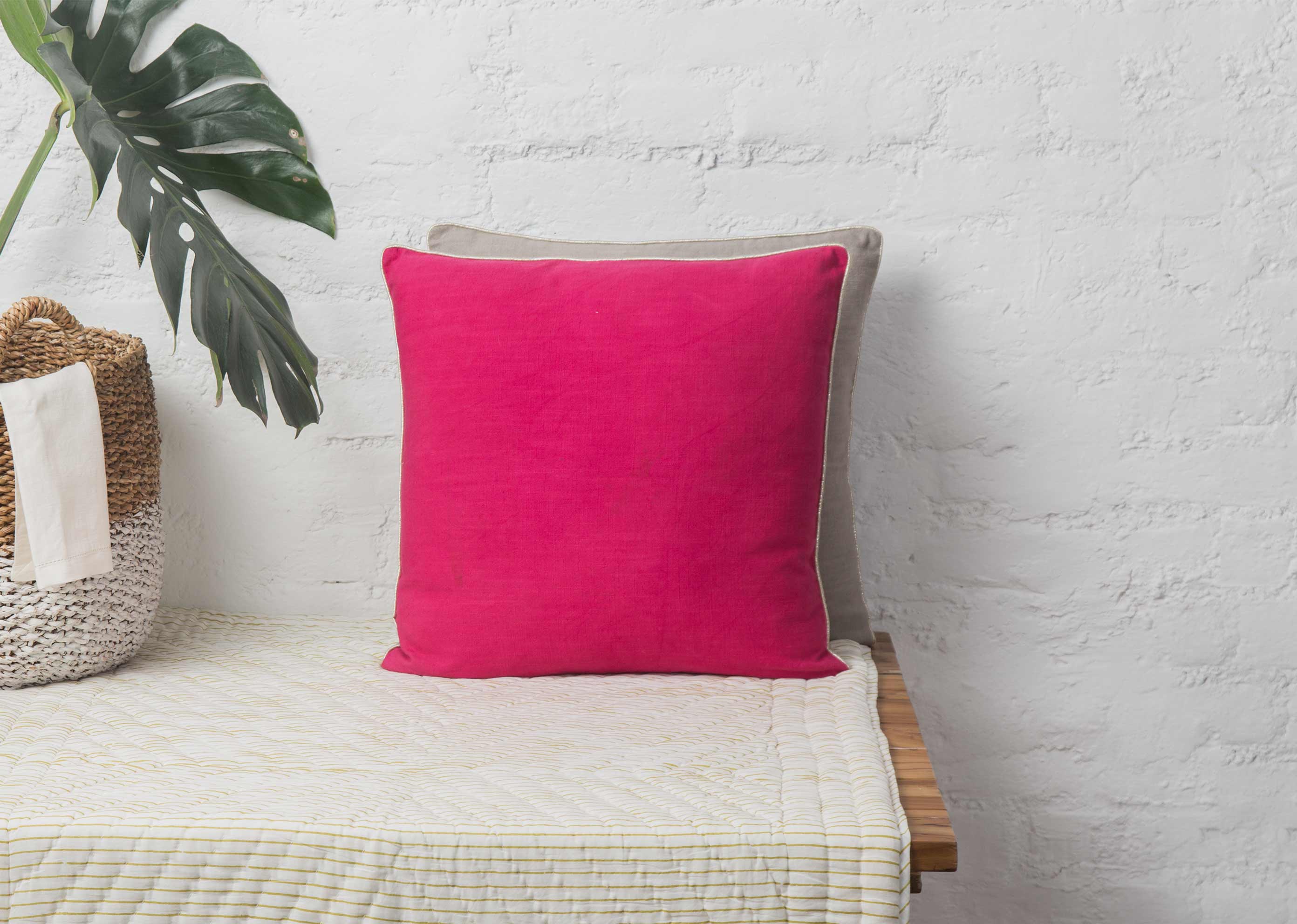 Verandah Reversible Cushion Cover - Fuchsia & Grey - Image 3