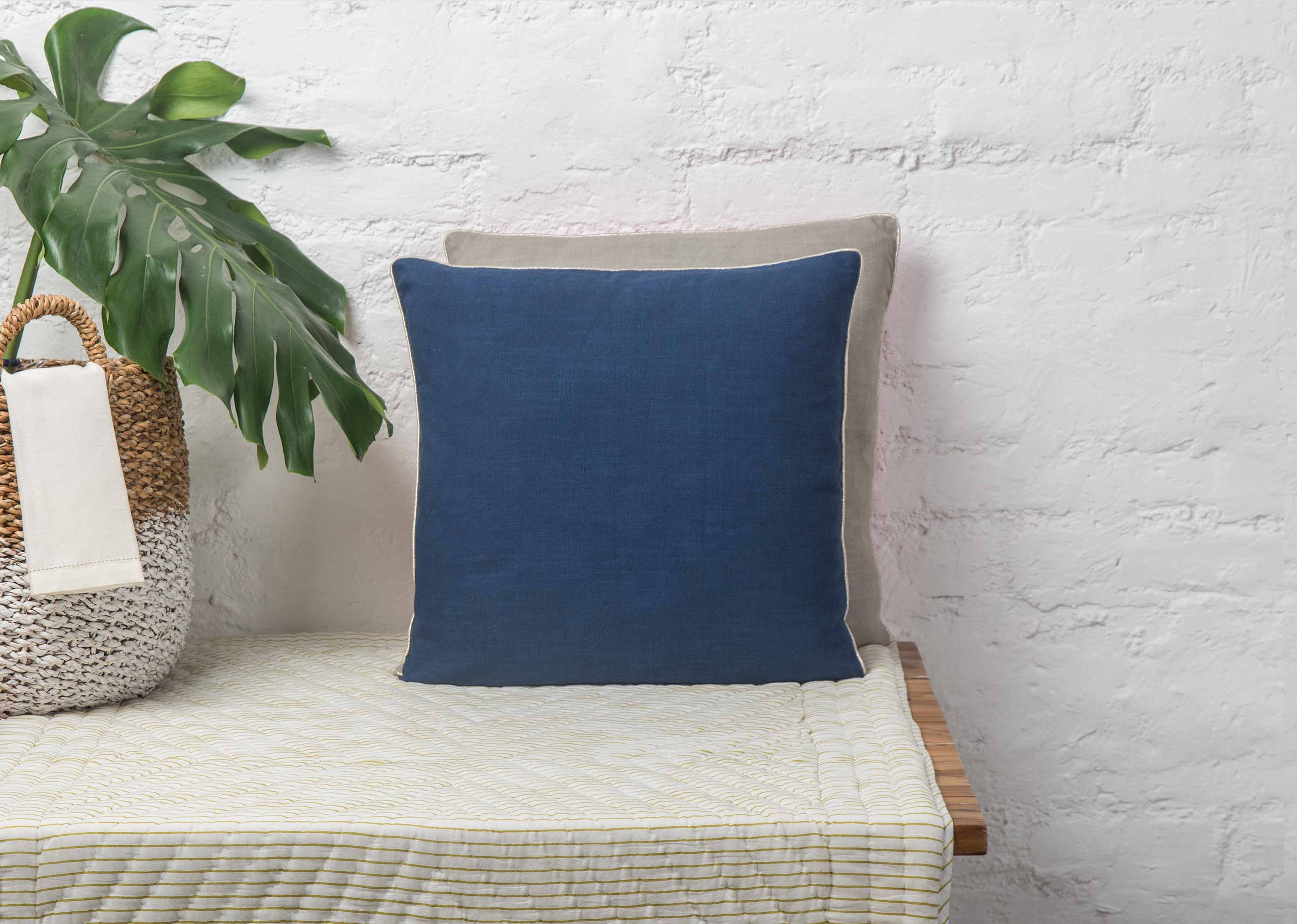 Verandah Reversible Cushion Cover - Indigo & Grey - Image 3