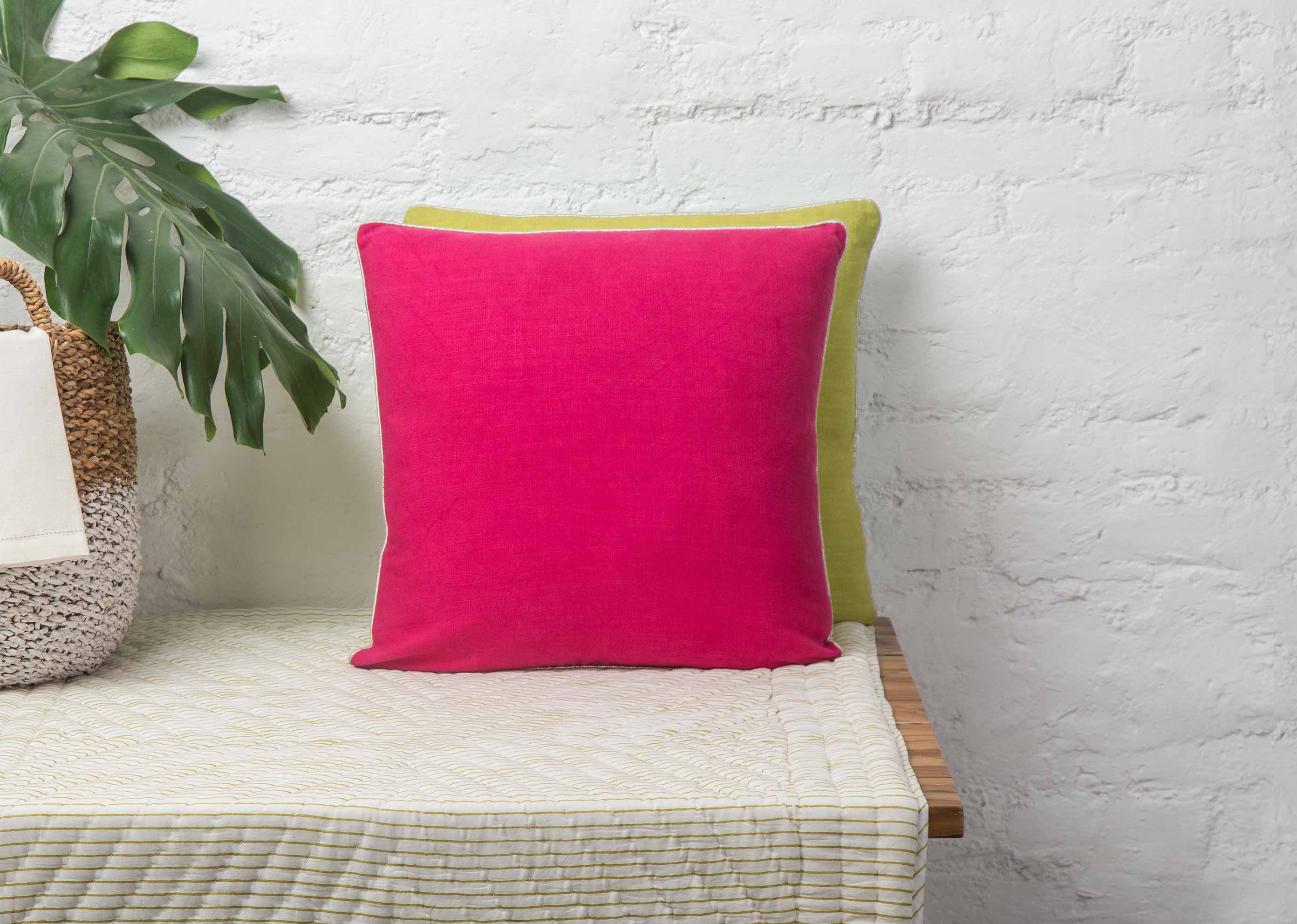 Verandah Reversible Cushion Cover - Lime & Fuchsia - Image 3