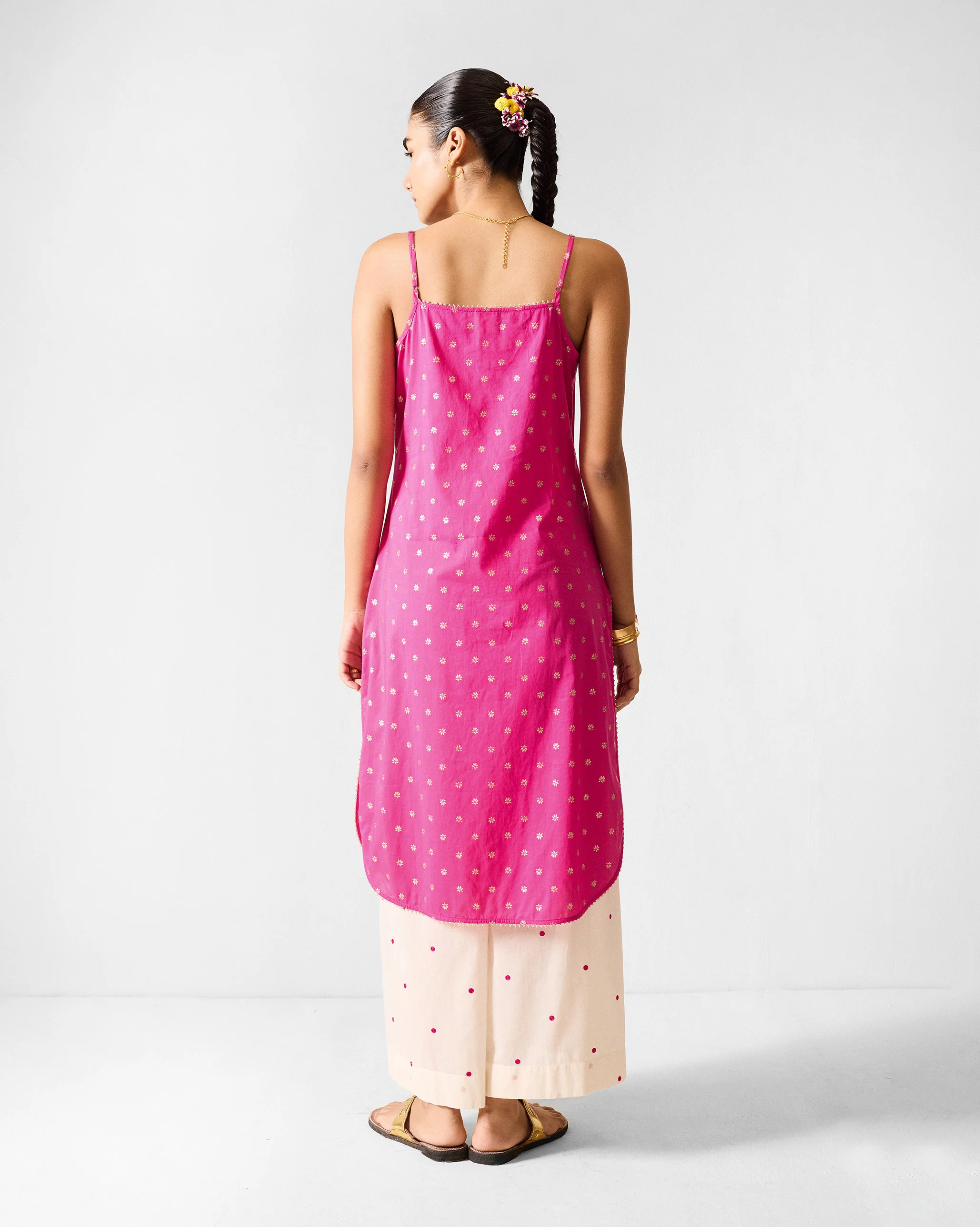 Vintage Camisole - Fuchsia & Gold Printed - Image 2
