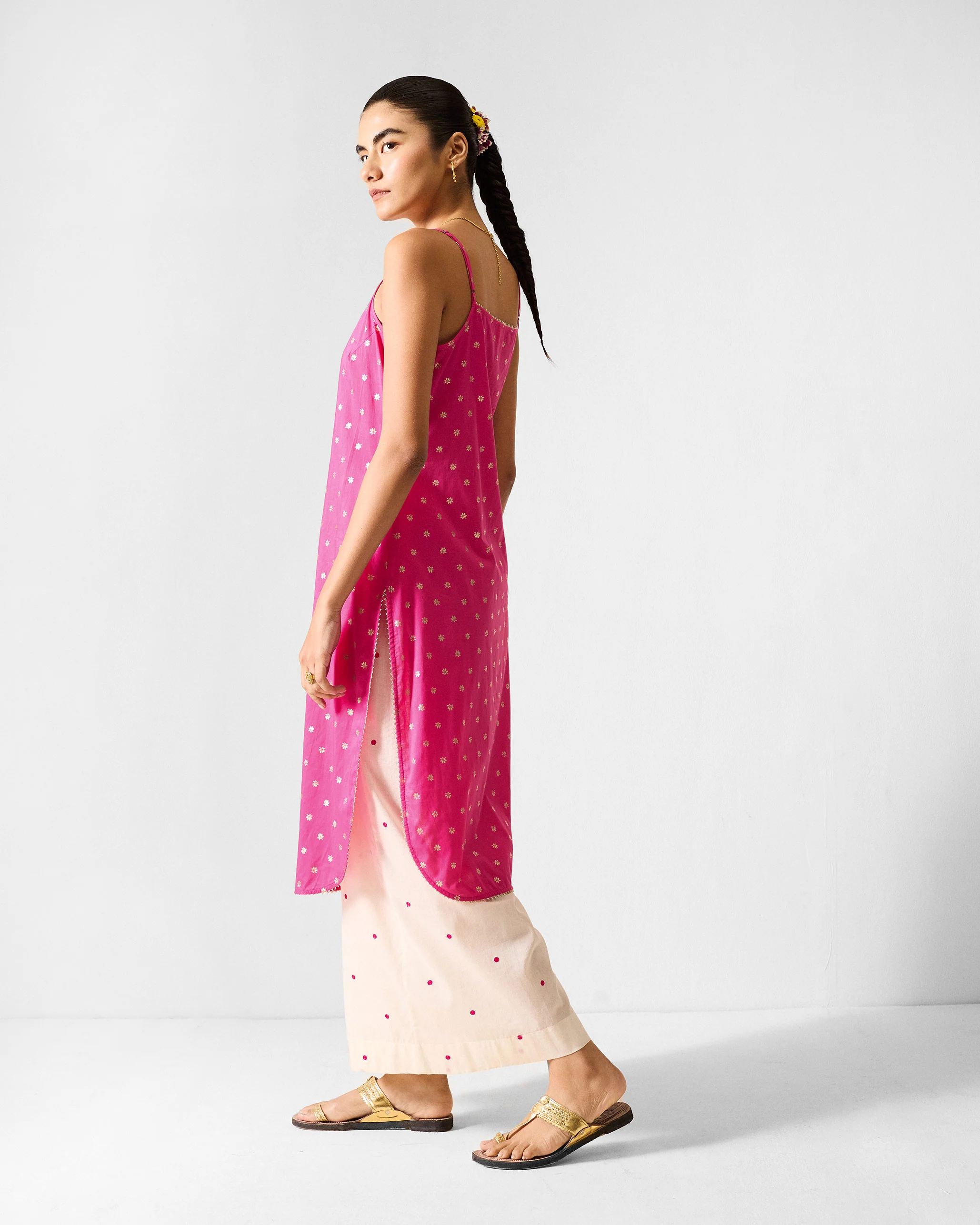 Vintage Camisole - Fuchsia & Gold Printed - Image 3