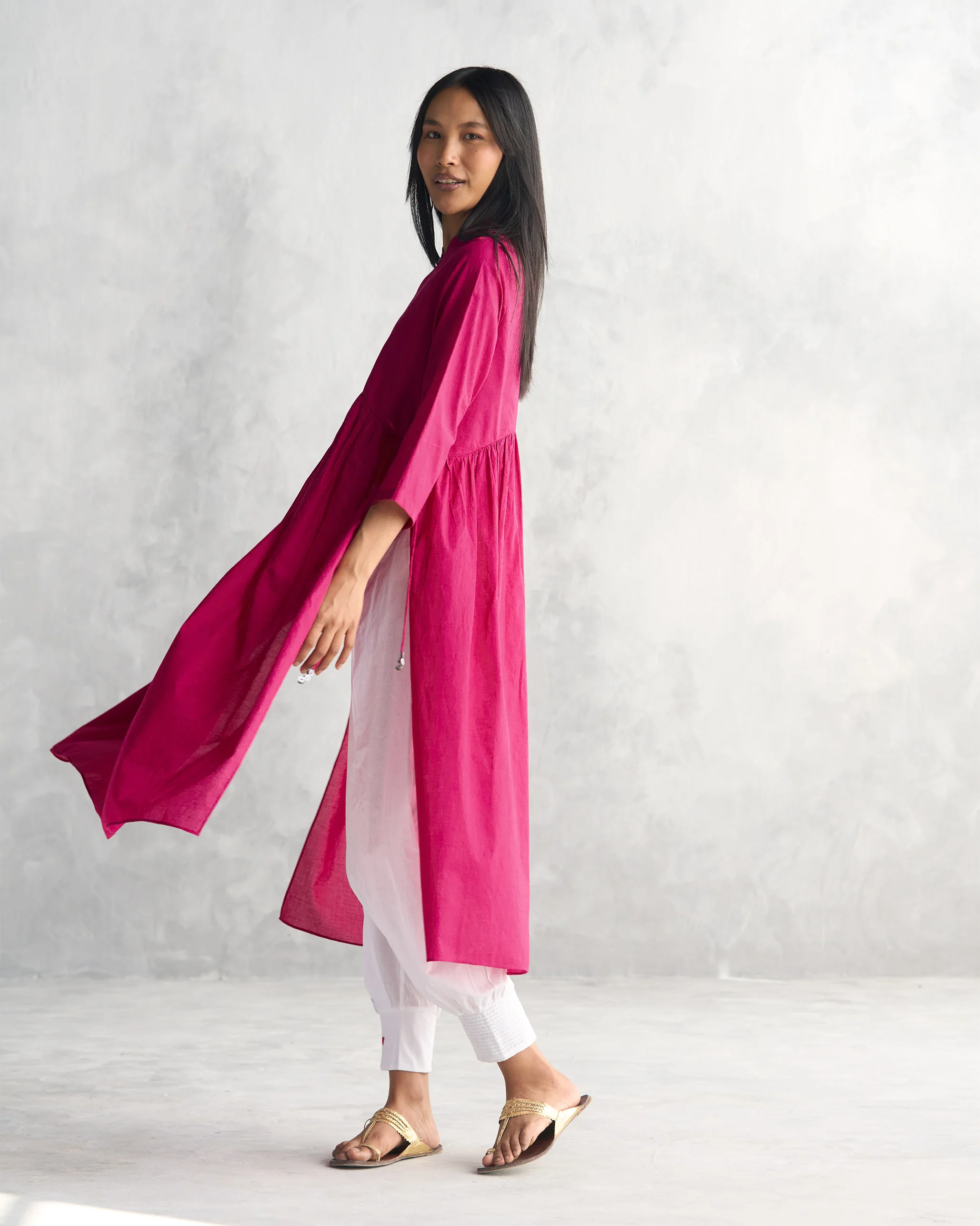 Waist Gathered Kurta - Berry - Image 5