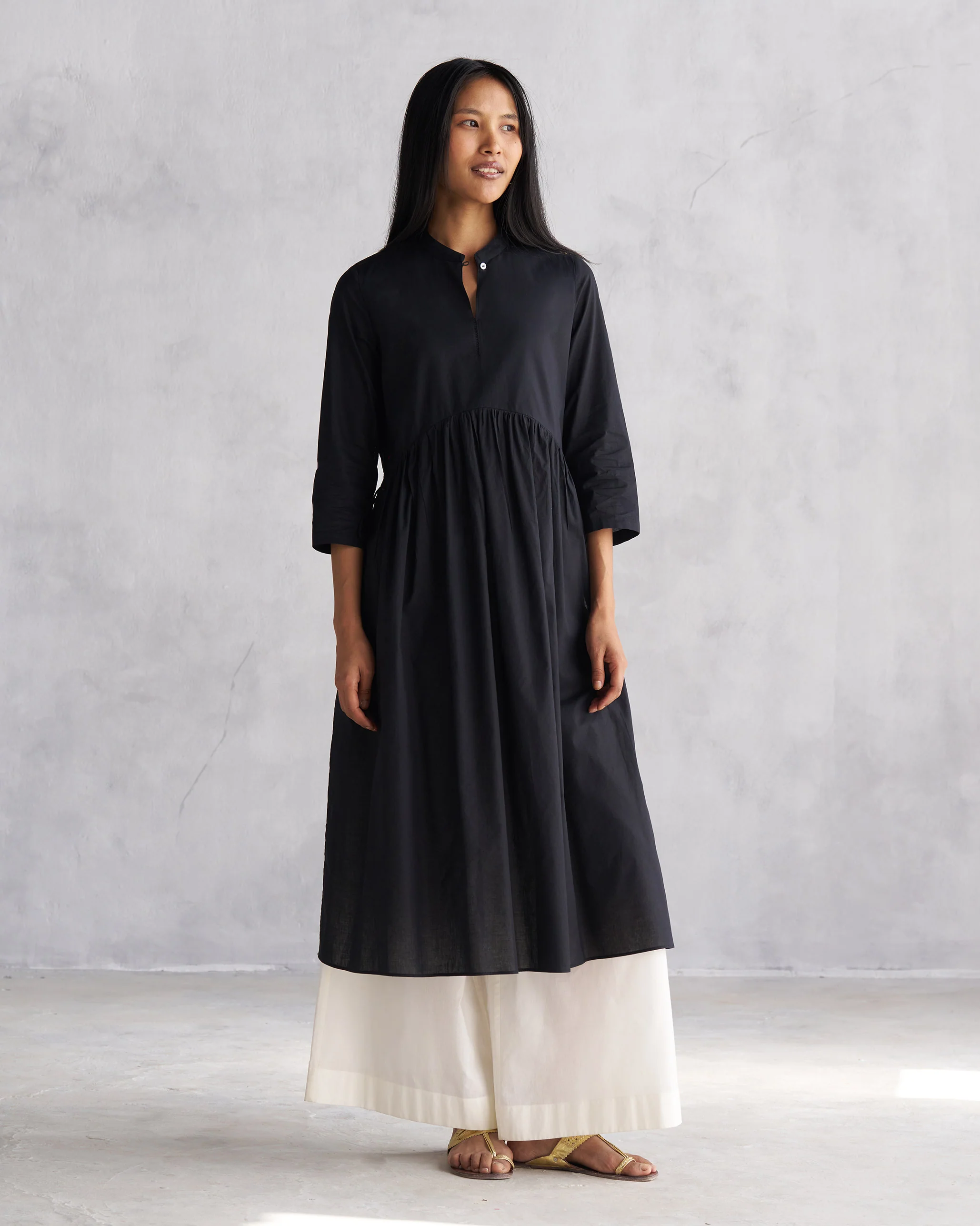 Waist Gathered Kurta - Black - Image 7