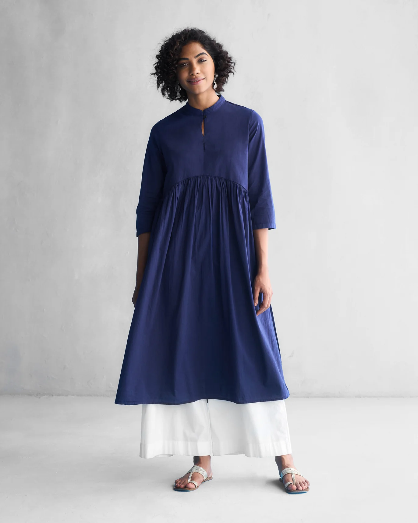 Waist Gathered Kurta - Blue - Image 6
