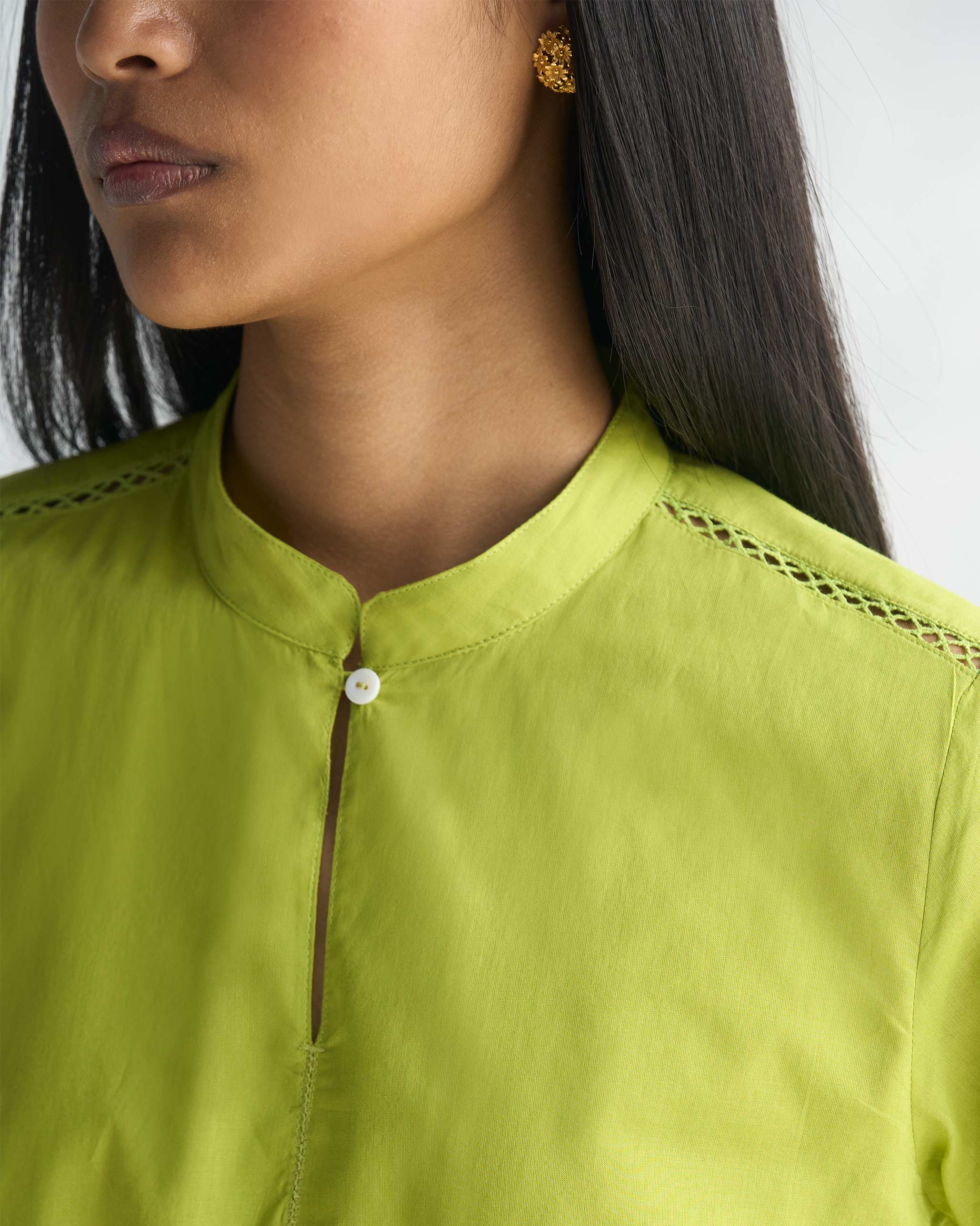 Waist Gathered Kurta - Lime - Image 6