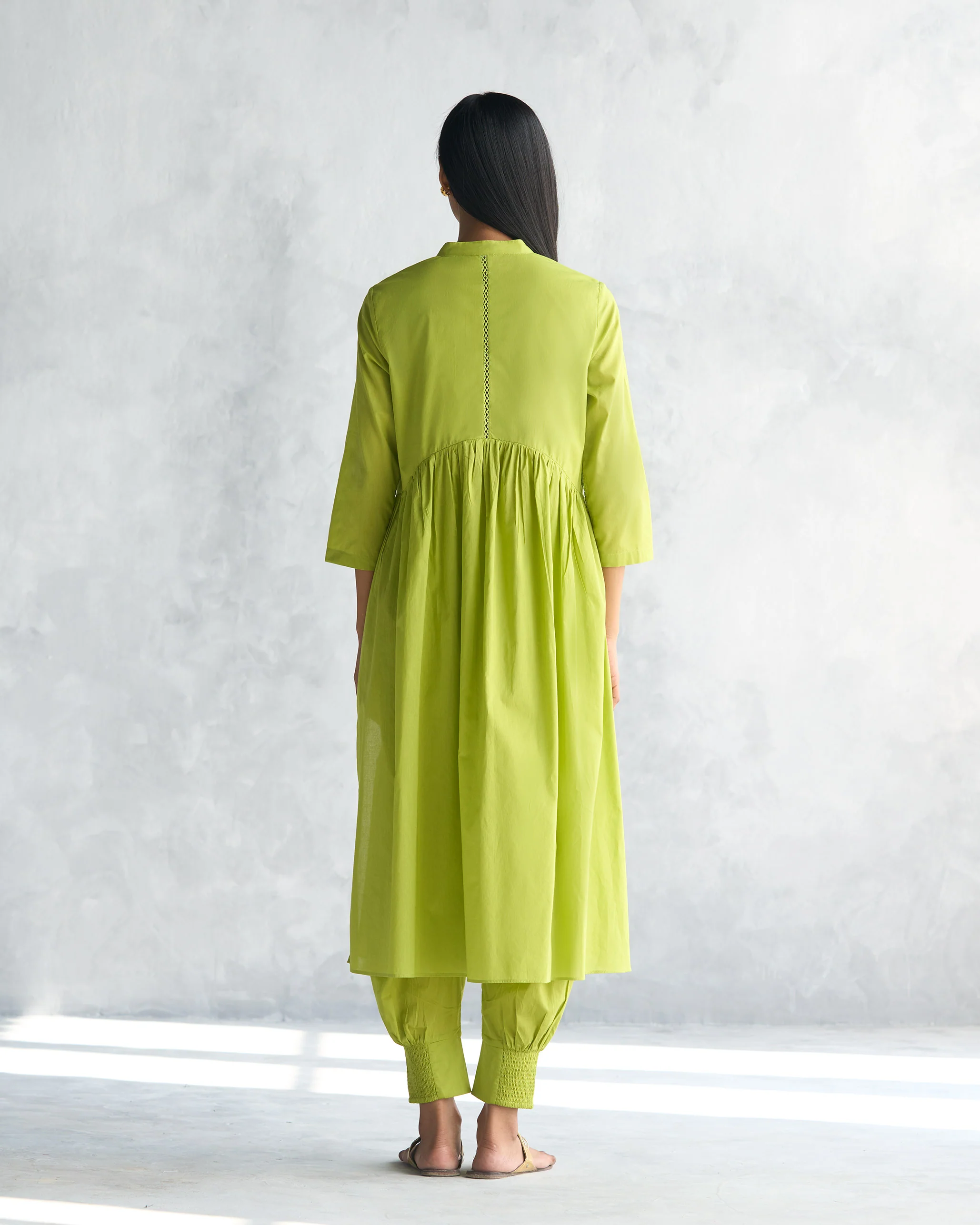 Waist Gathered Kurta - Lime - Image 7