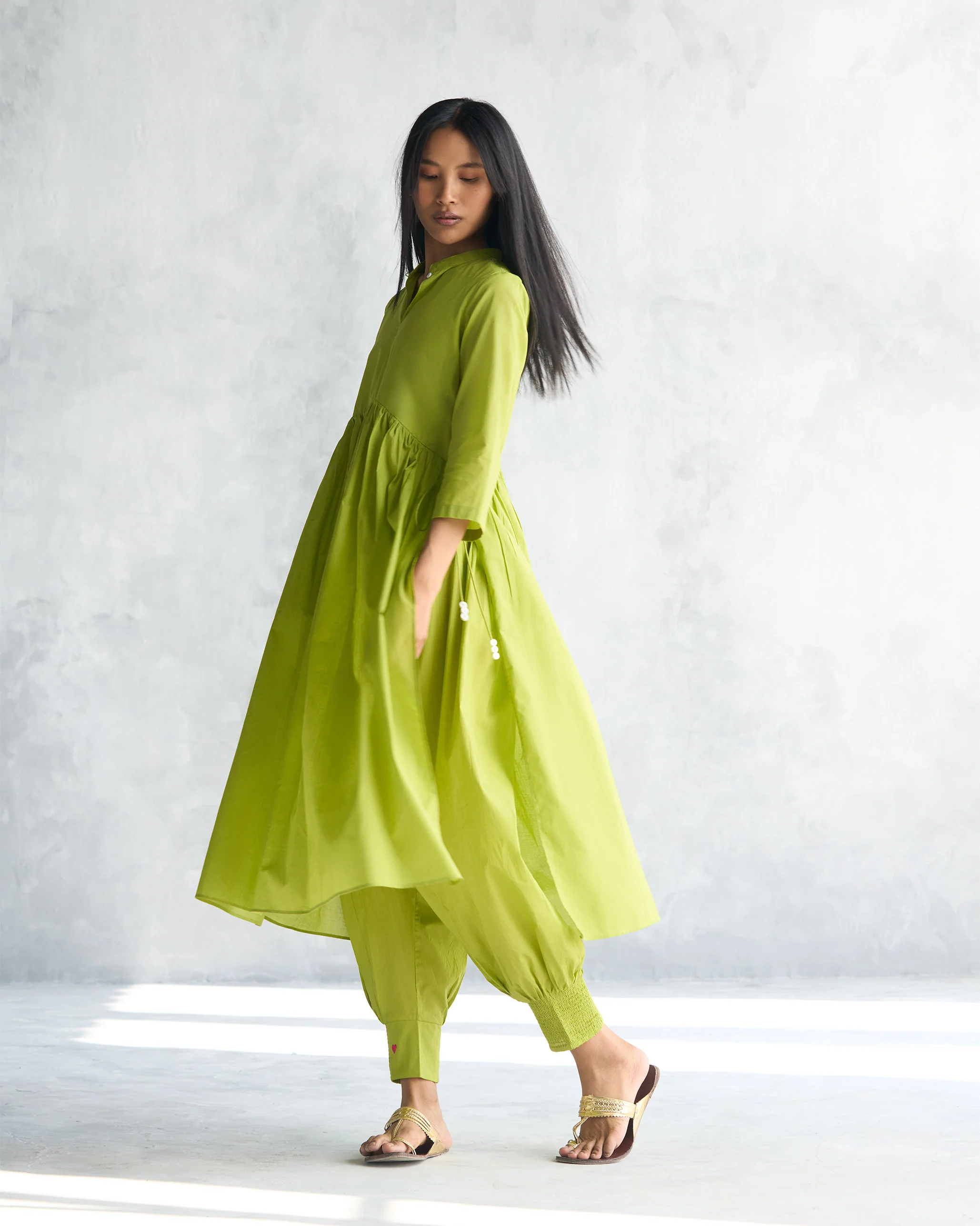 Waist Gathered Kurta - Lime - Image 8