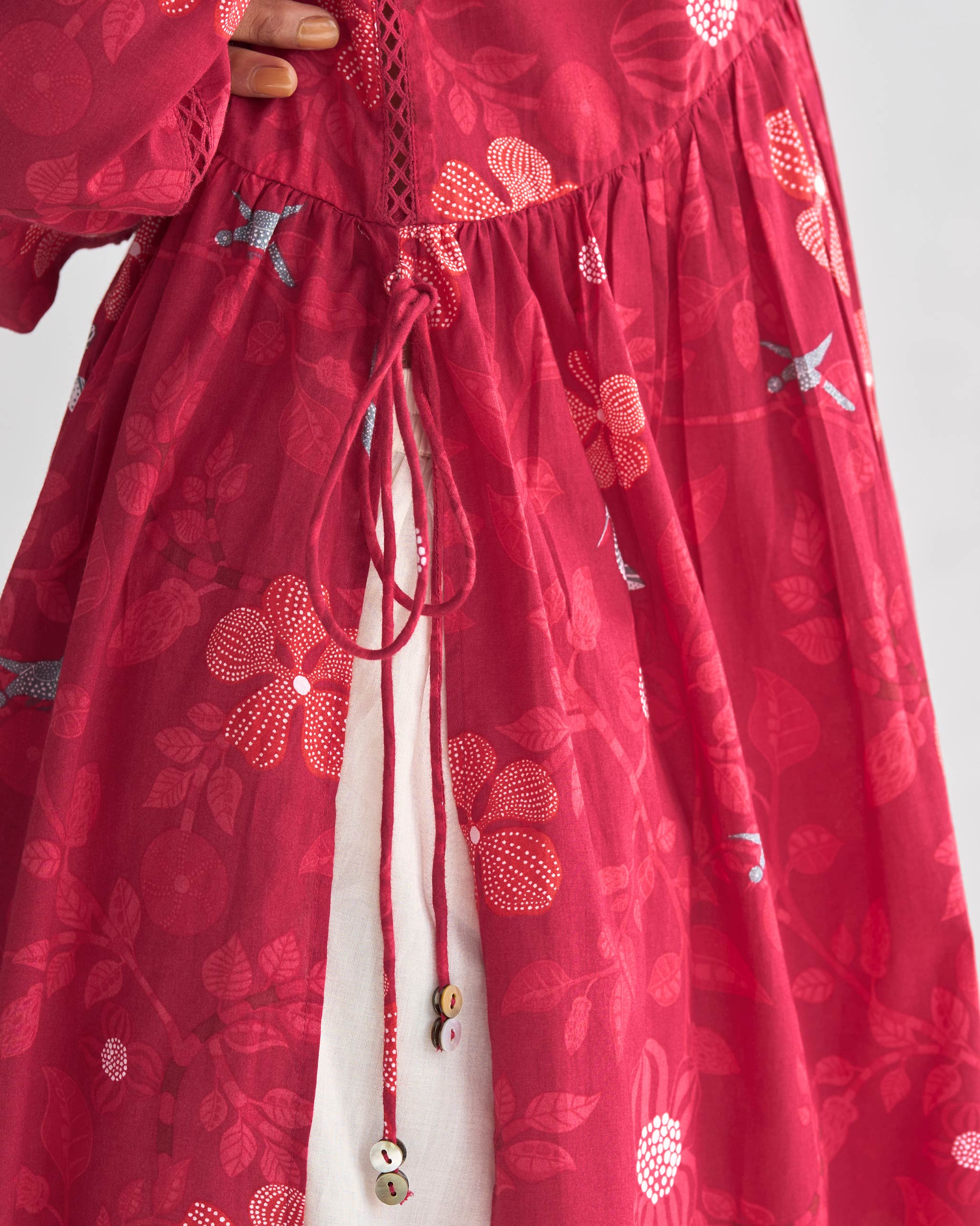 Waist Gathered Kurta - Red - Image 2