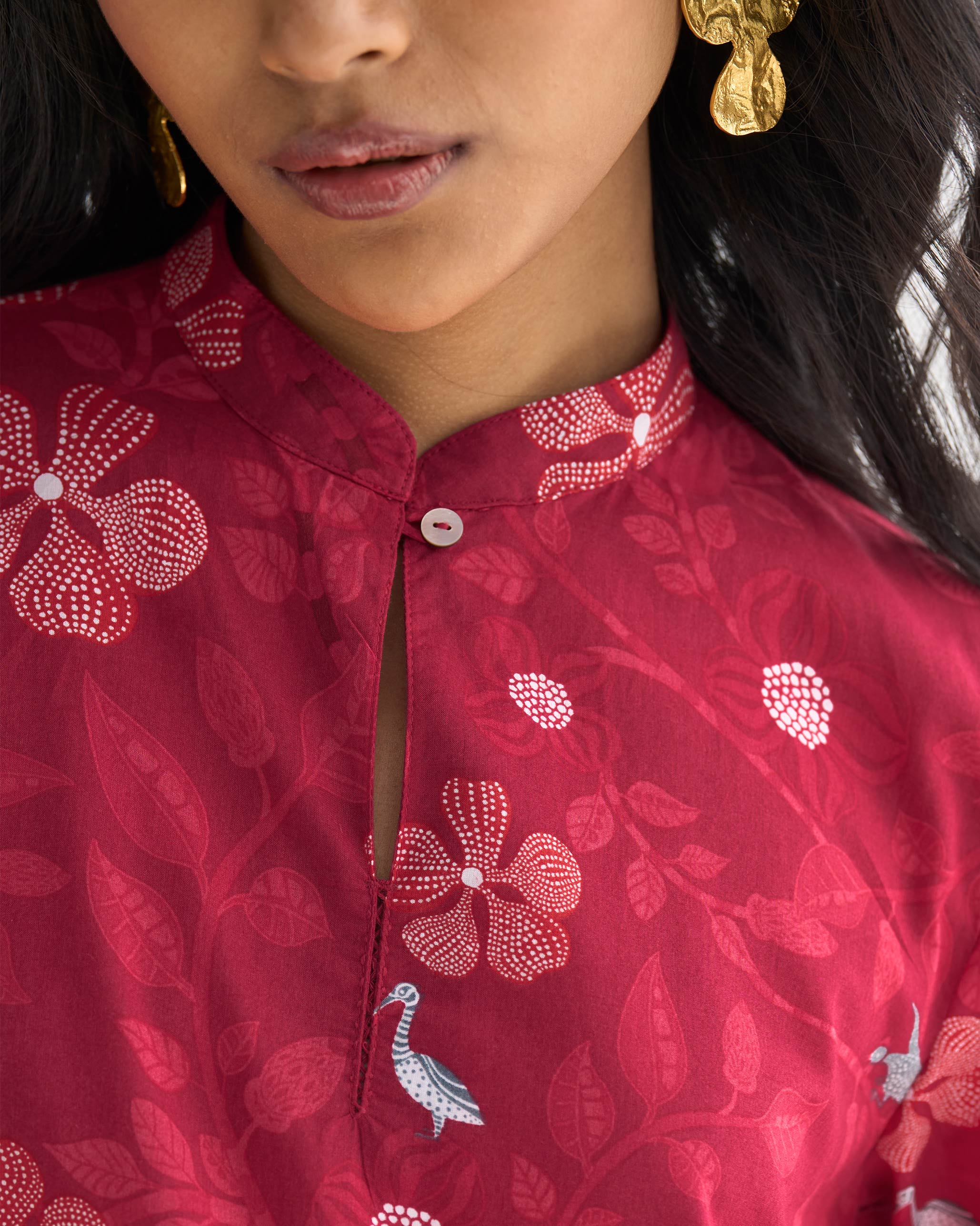 Waist Gathered Kurta - Red - Image 3