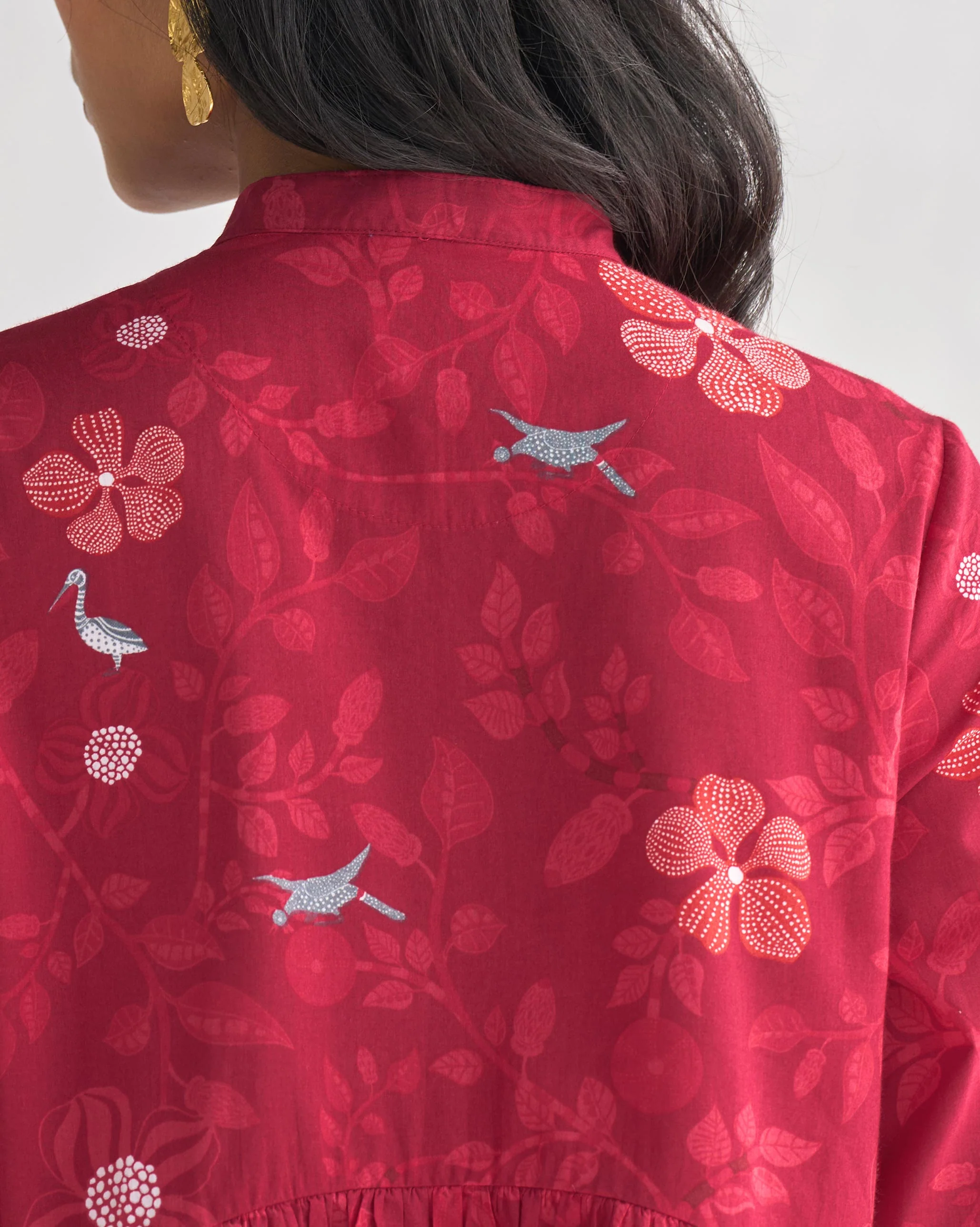 Waist Gathered Kurta - Red - Image 4