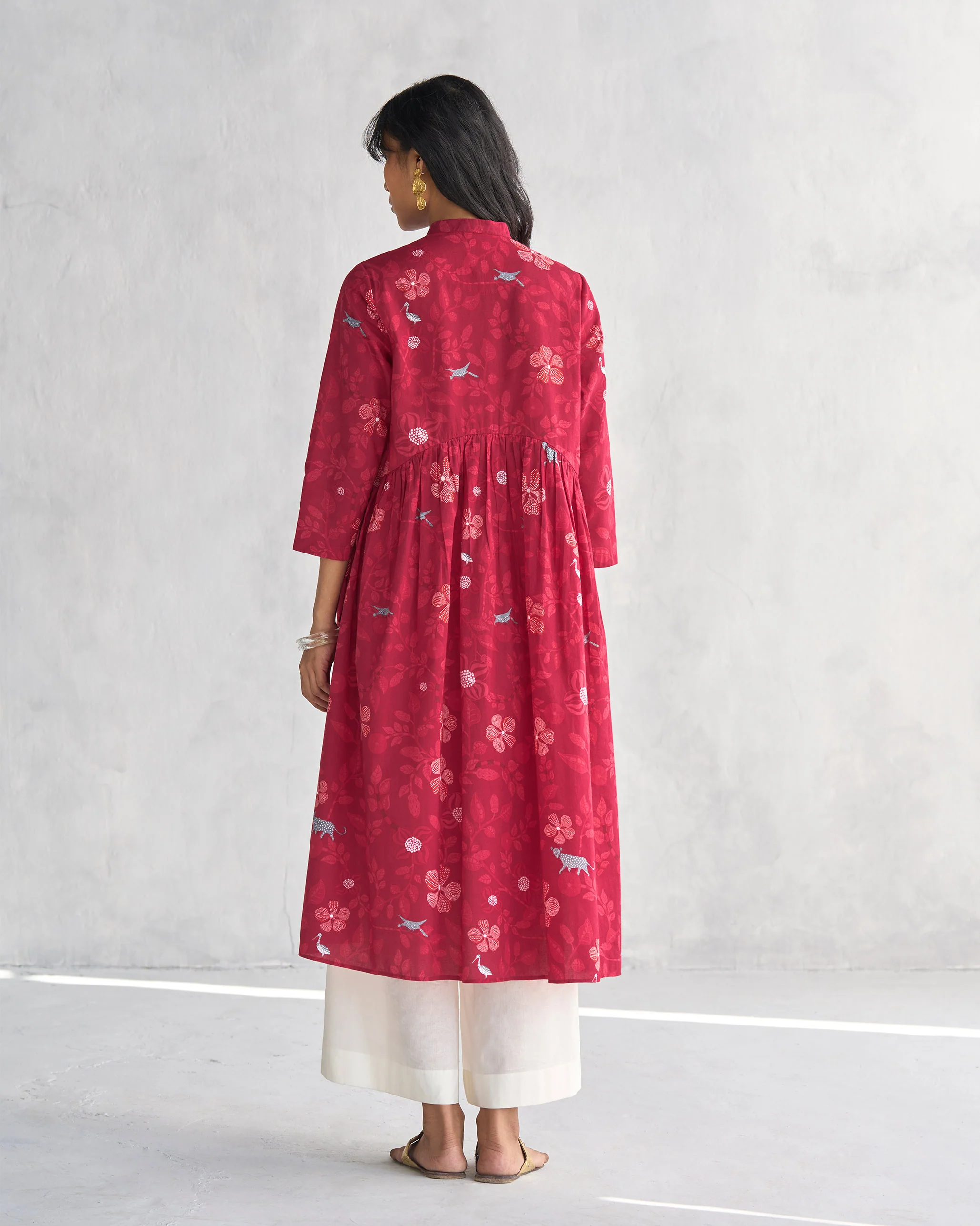 Waist Gathered Kurta - Red - Image 5